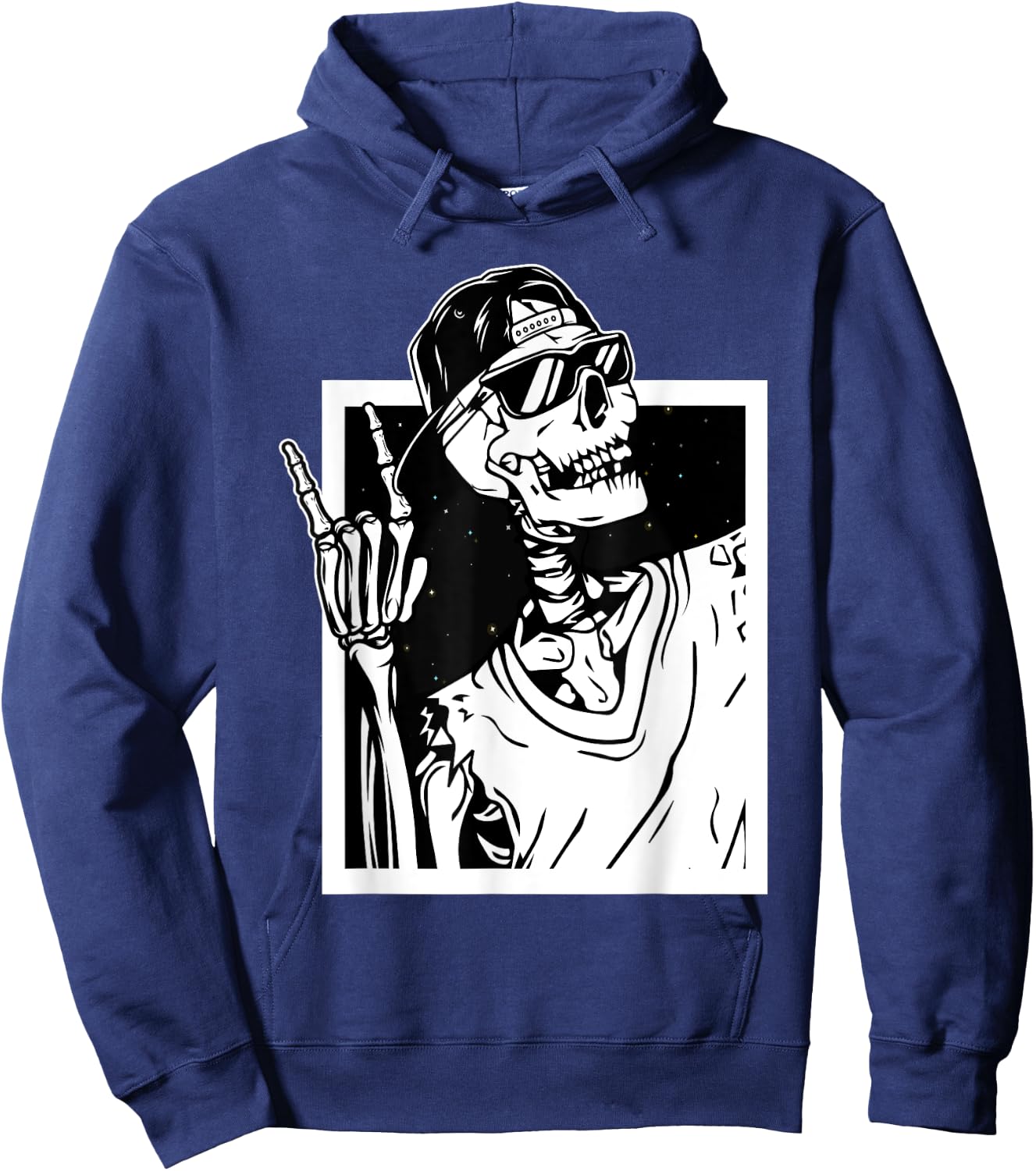 Rock Skeleton Hand Halloween Costume Funny Rocker Music Hoodie - Hoodie | Navy