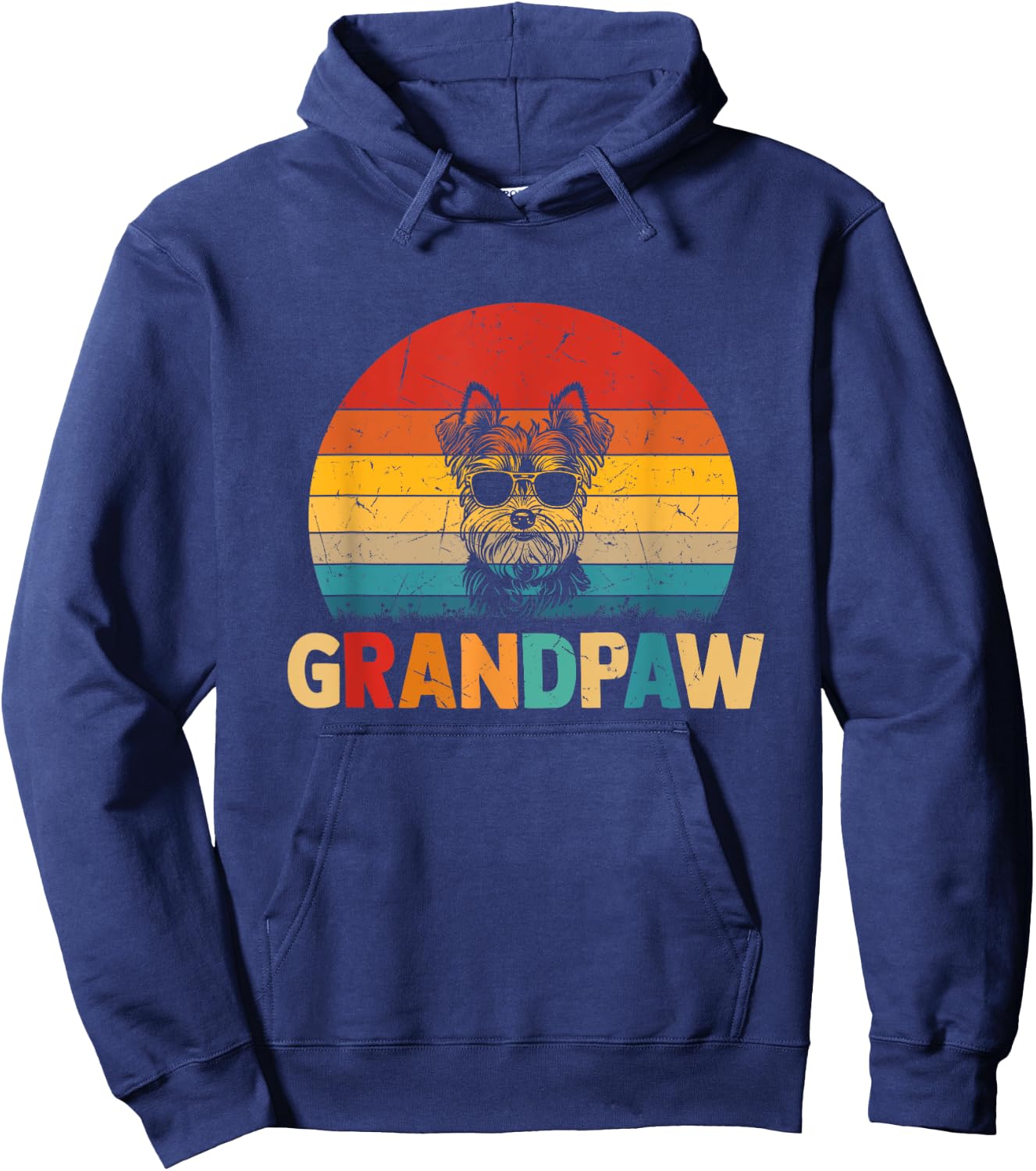 Funny Grandpaw Retro Vintage Biewer Terrier Grandpa Fathers Hoodie - Hoodie | Navy