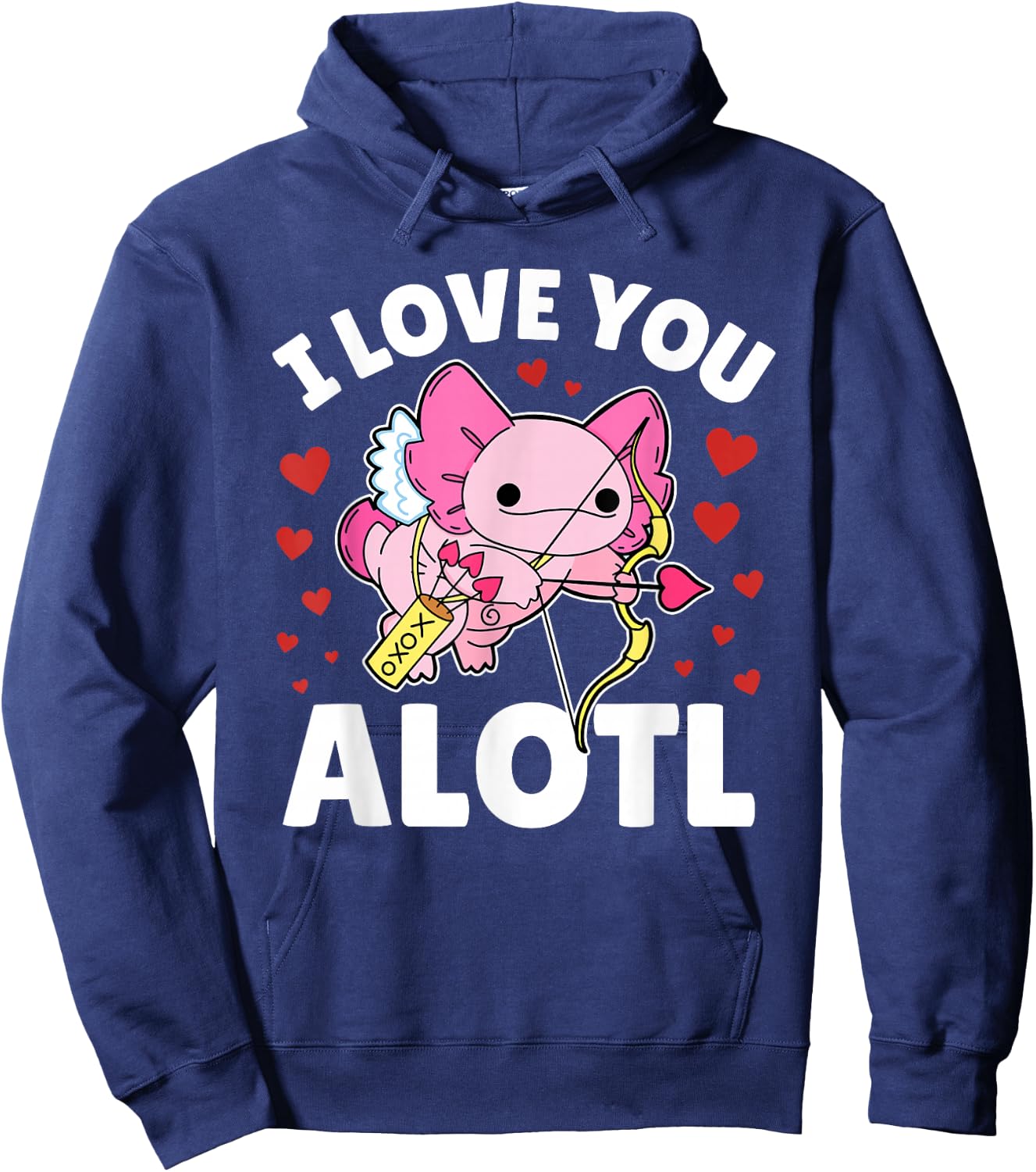 Axolotl I Love You A Lotl | Valentines Axolotl Pun for Kids Hoodie - Hoodie | Navy
