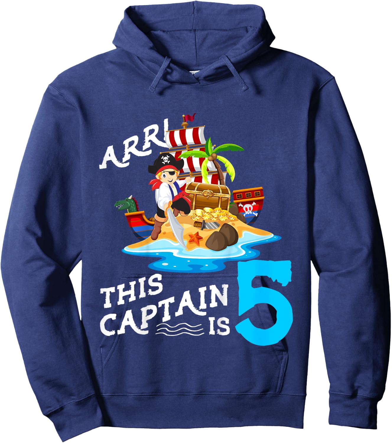 Kids 5 Year Old Pirate Birthday Boy This Captain Is 5 Hoodie - Hoodie | Navy