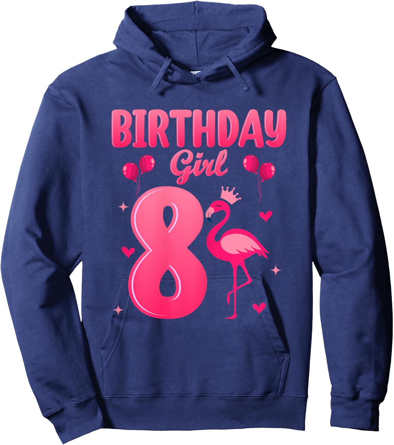 8th Birthday Party 8 Years Old Cute Flamingo Birthday Girl Hoodie - Hoodie | Navy