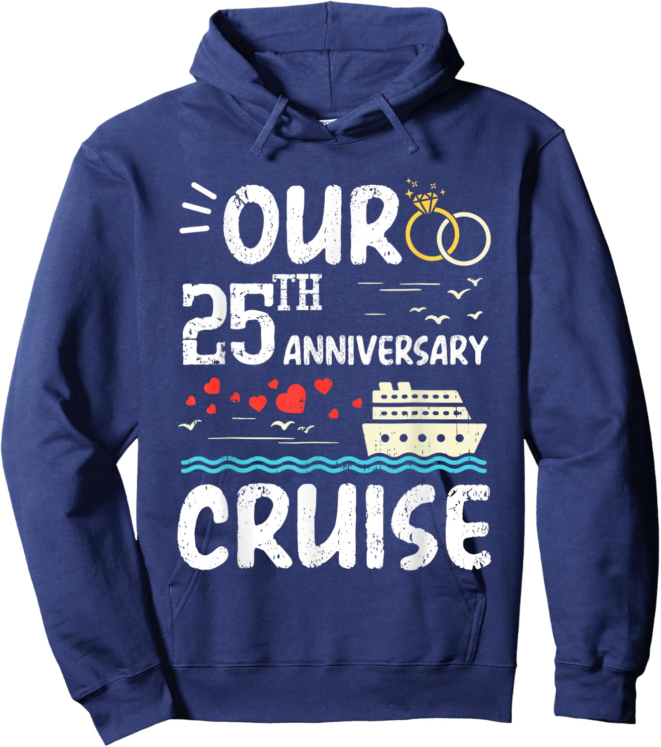Our 25th Anniversary Cruise Trip Wedding Husband Wife Couple Hoodie - Hoodie | Navy