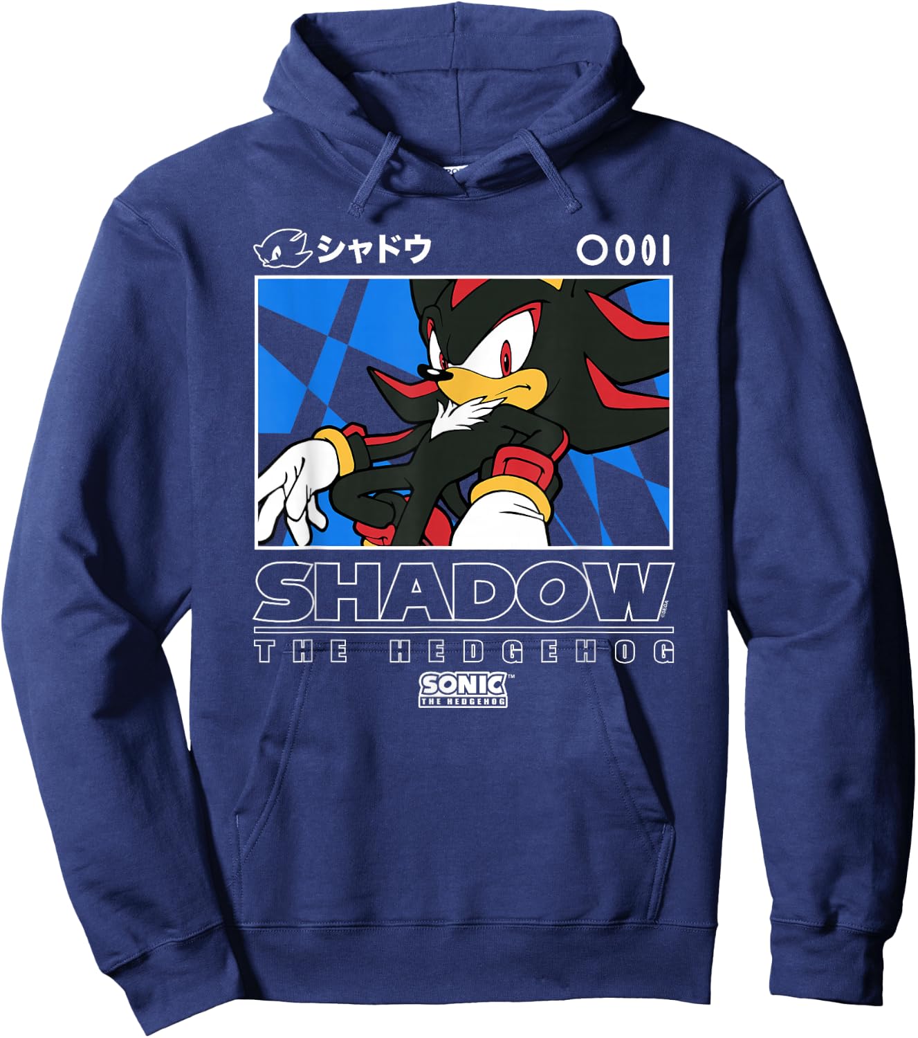 Sonic The Hedgehog Shadow Iconic Kanji Chest Big Portrait Hoodie - Hoodie | Navy