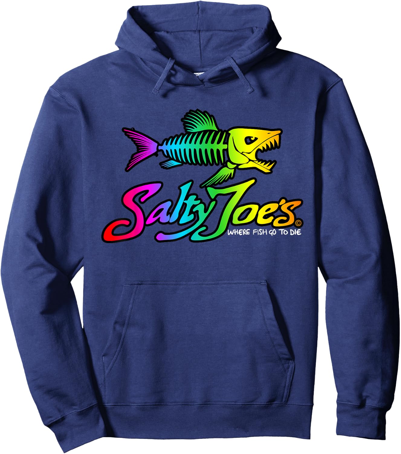 Salty Joe's Skeleton Fish Logo Surf Shop Graphic Hoodie - Hoodie | Navy
