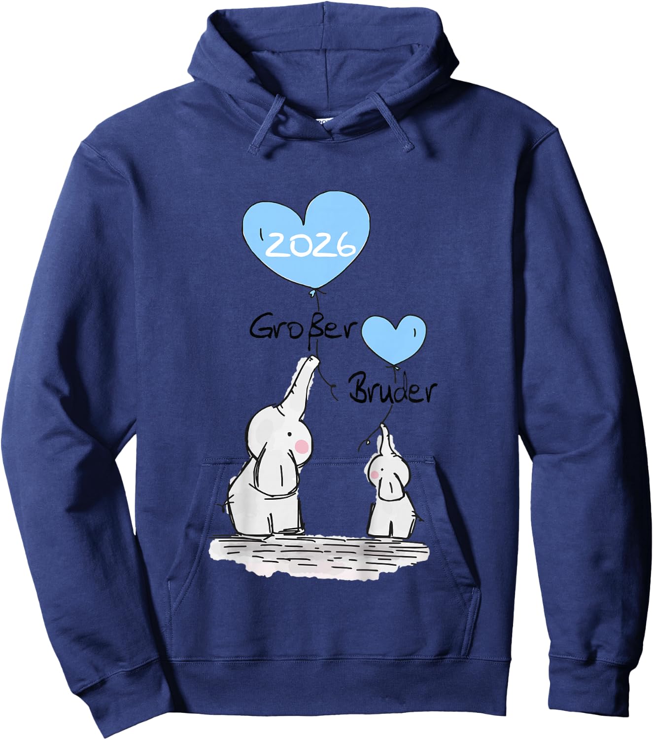 Children's Big Brother 2026 Gift Elephant Announcement Birth , White Hoodie - Hoodie | Navy