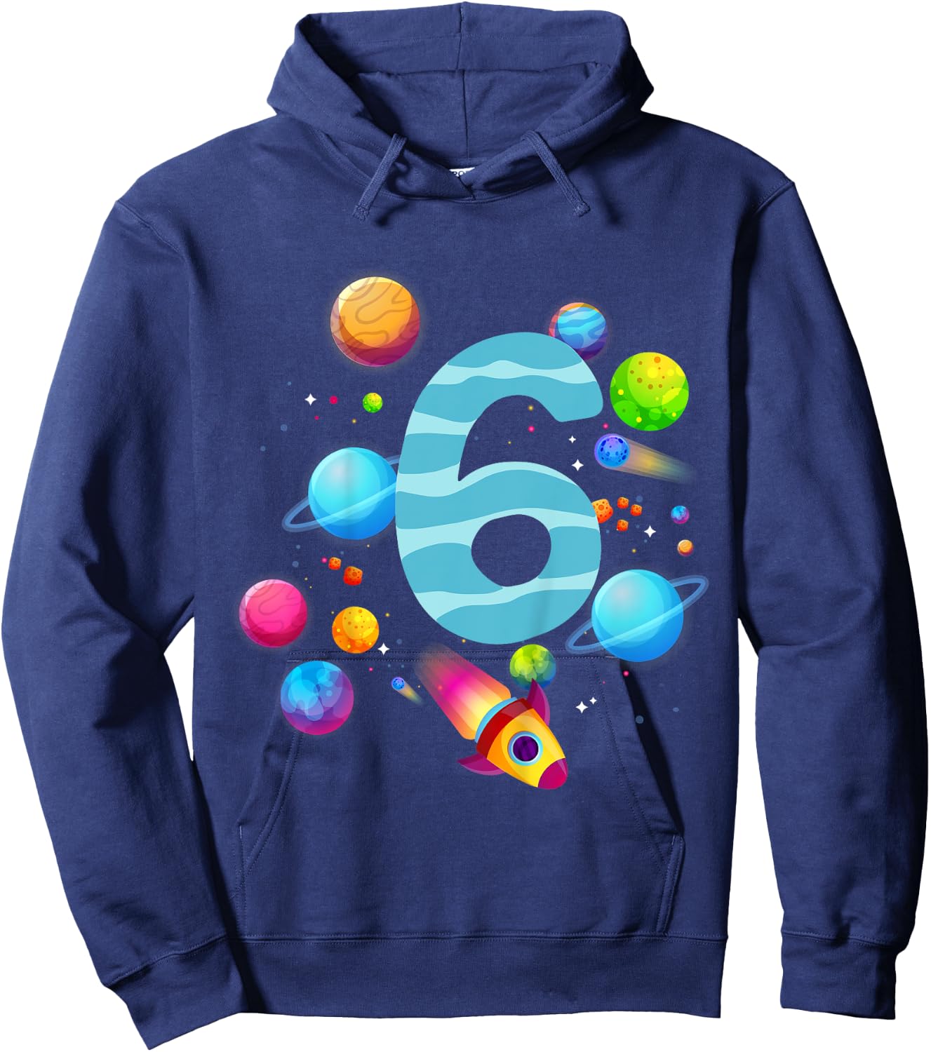 Kids 6th Birthday Boys 6 Years Planets Space Birthday , black Hoodie - Hoodie | Navy
