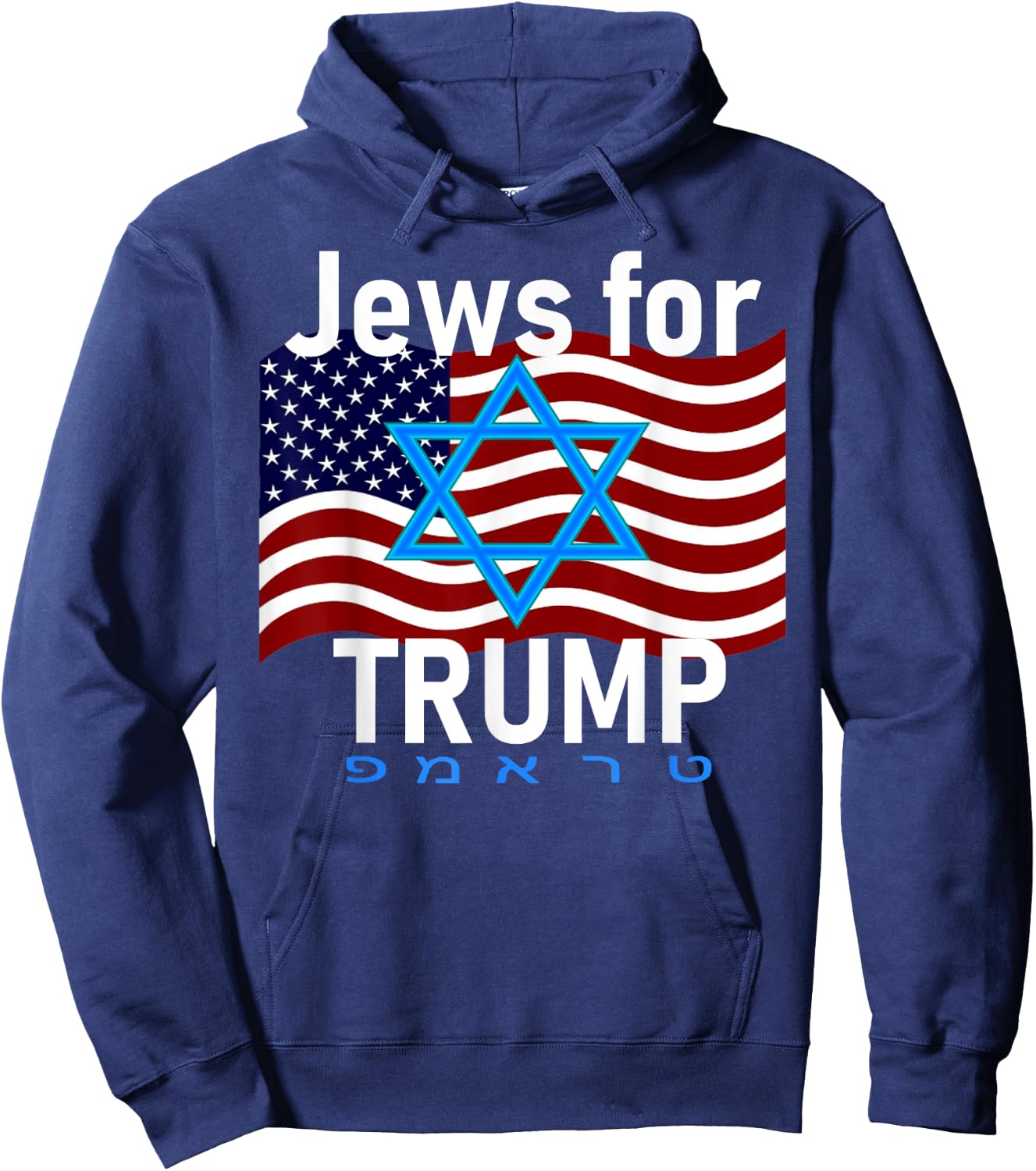 Jews for Trump American Flag Star of David Hebrew Supporter Hoodie - Hoodie | Navy