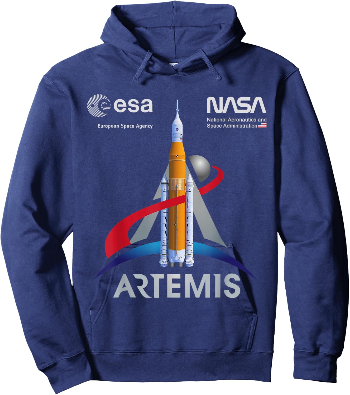 NASA Artemis Mission SLS Worm and ESA Logo Hoodie - Hoodie | Navy