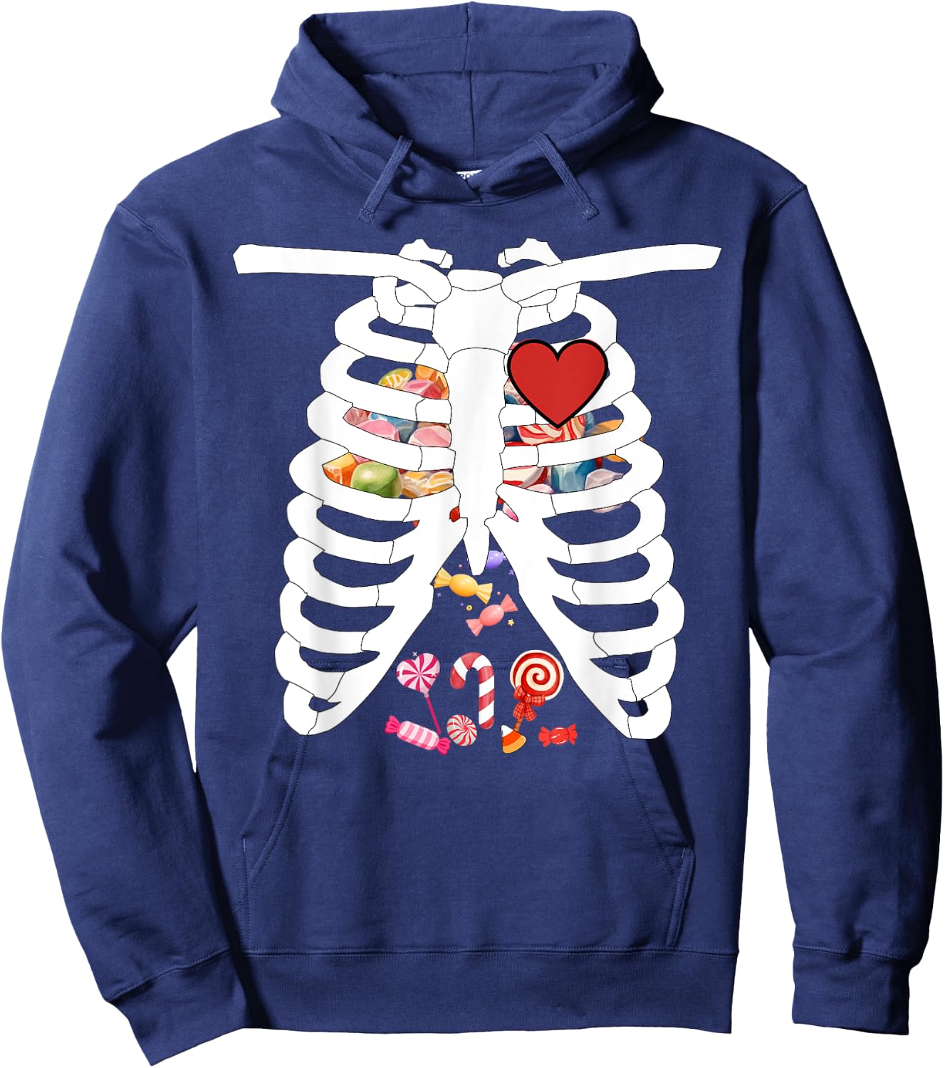Skeleton Rib Cage X-ray Candy Funny Halloween Costume Kids Hoodie - Hoodie | Navy