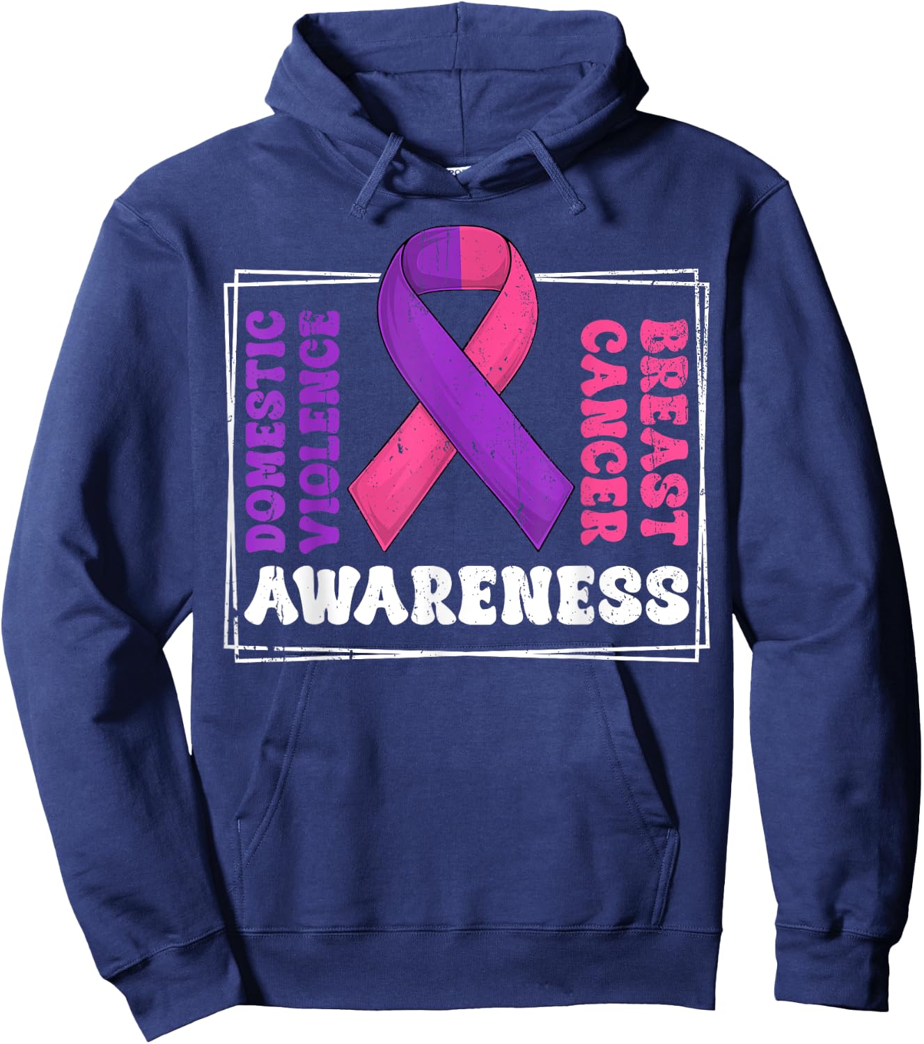 Groovy Domestic Violence And Breast Cancer Awareness Month Hoodie - Hoodie | Navy