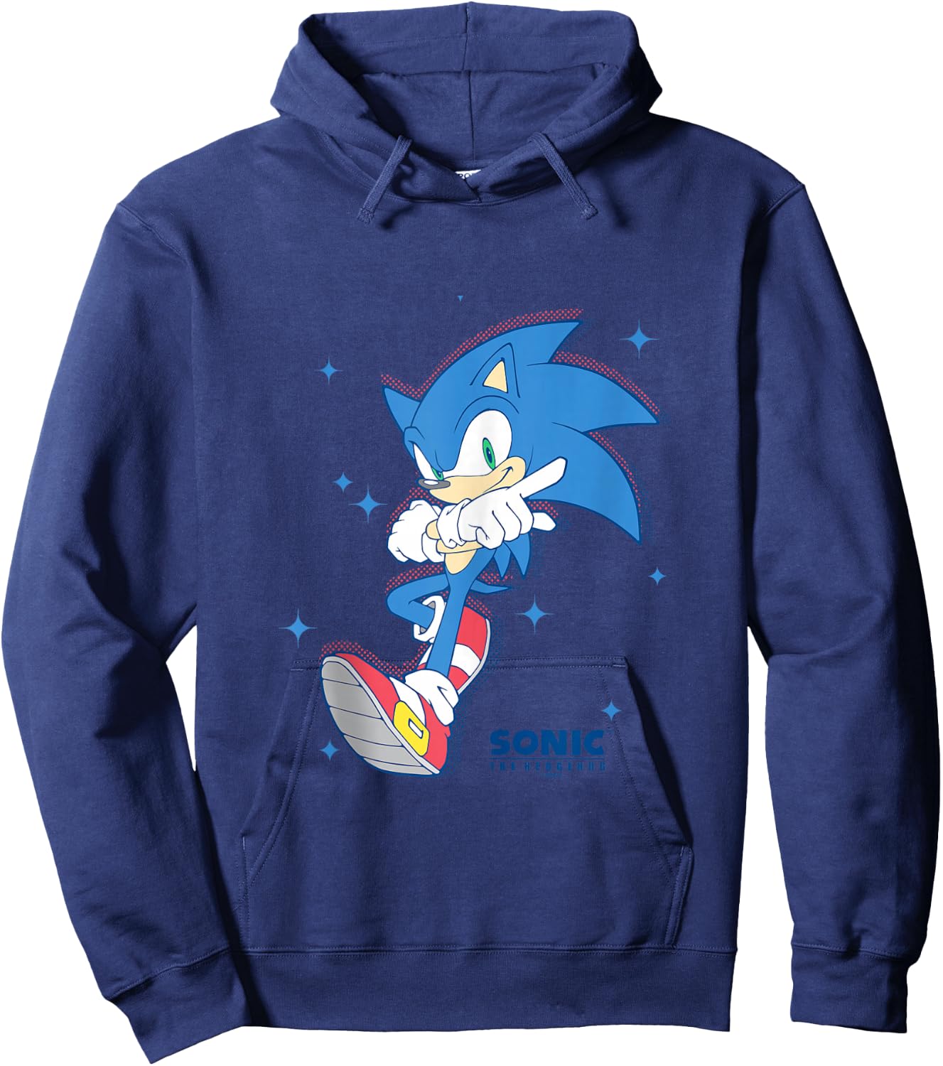 Sonic The Hedgehog Sonic Pointing Stance Star Background Hoodie - Hoodie | Navy