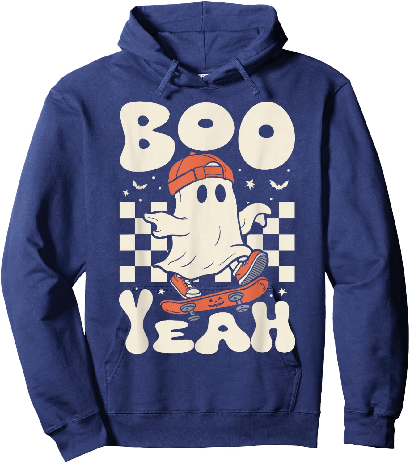 Boo Yeah Halloween Ghost Boys Retro Skateboard Toddler Kids Hoodie - Hoodie | Navy