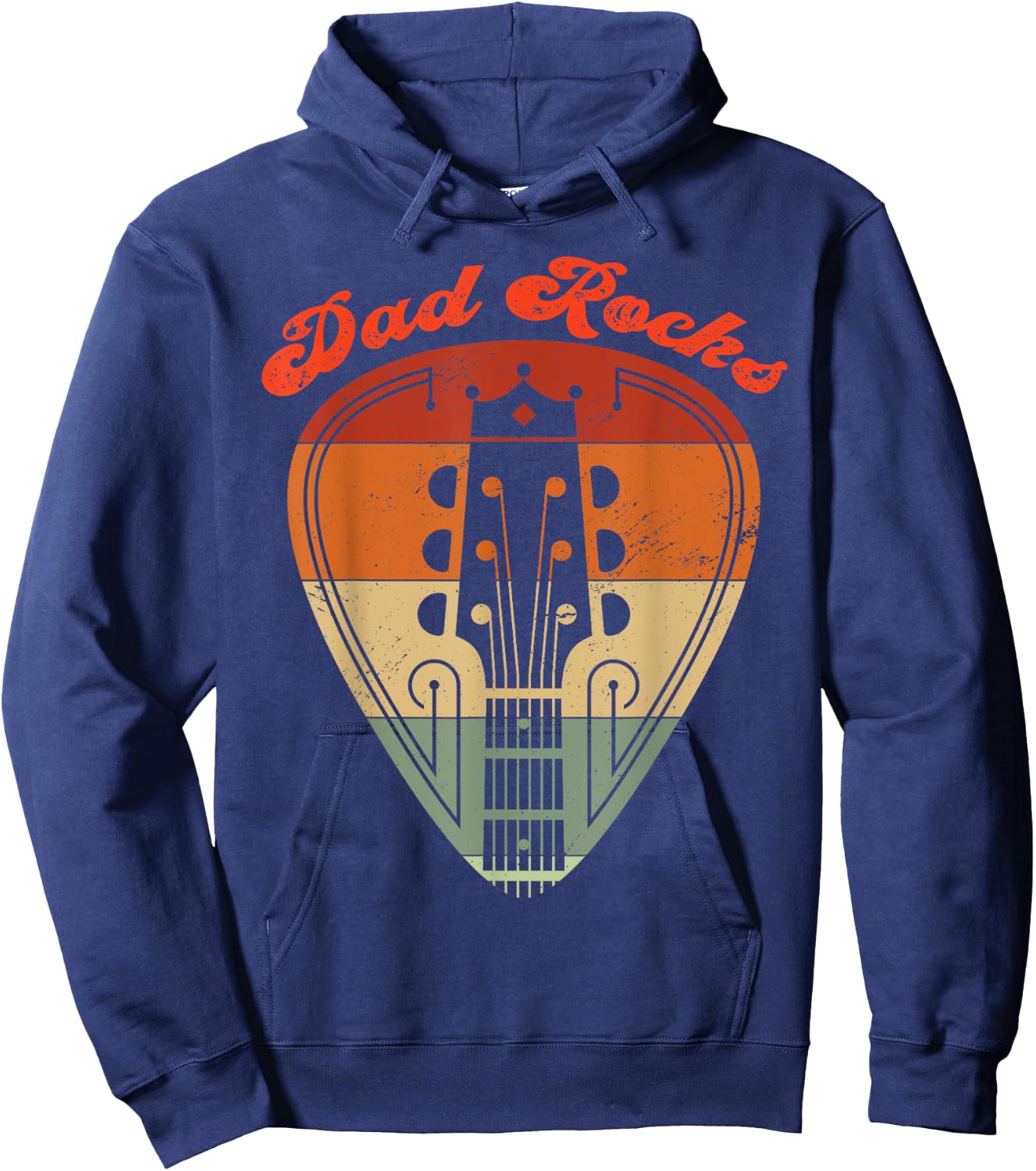 Dad Rocks Guitar Vintage Retro Father's Day Matching Hoodie - Hoodie | Navy