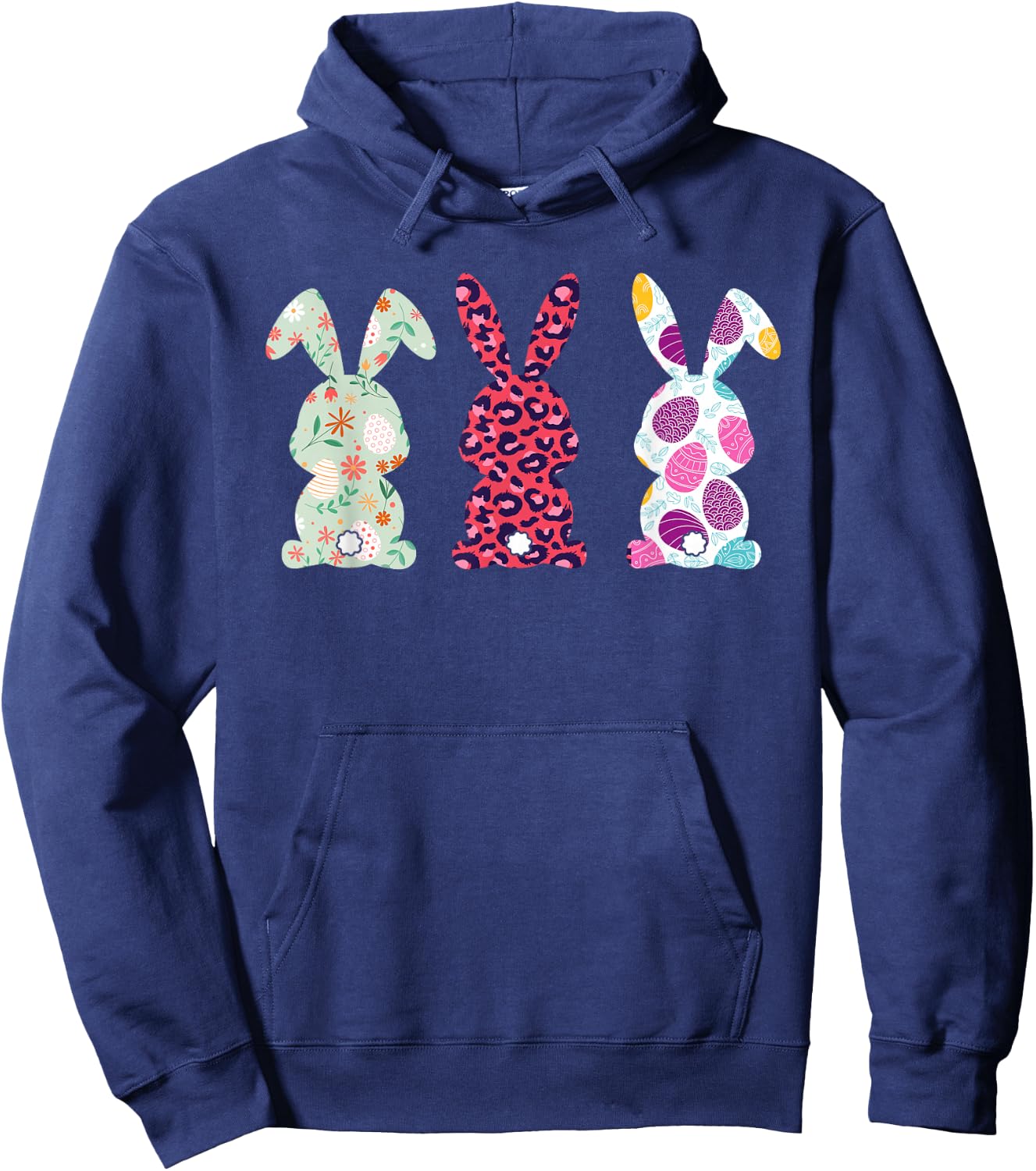 Cute Pink Leopard Eggs Flower Happy Easter Bunny Rabbit Hoodie - Hoodie | Navy
