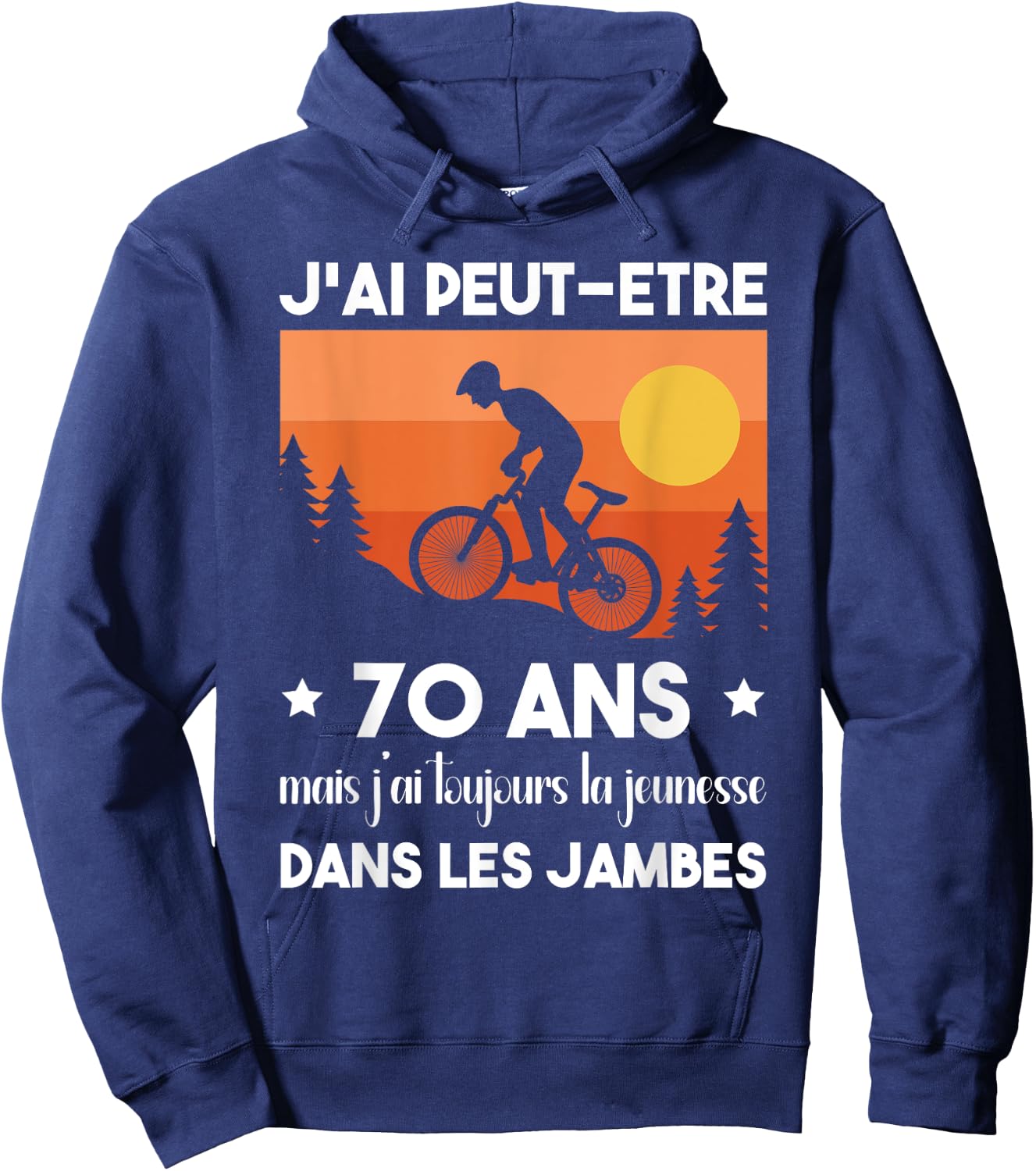 70 Years Birthday Bike Vintage Humor Cycling , Black, S Hoodie - Hoodie | Navy