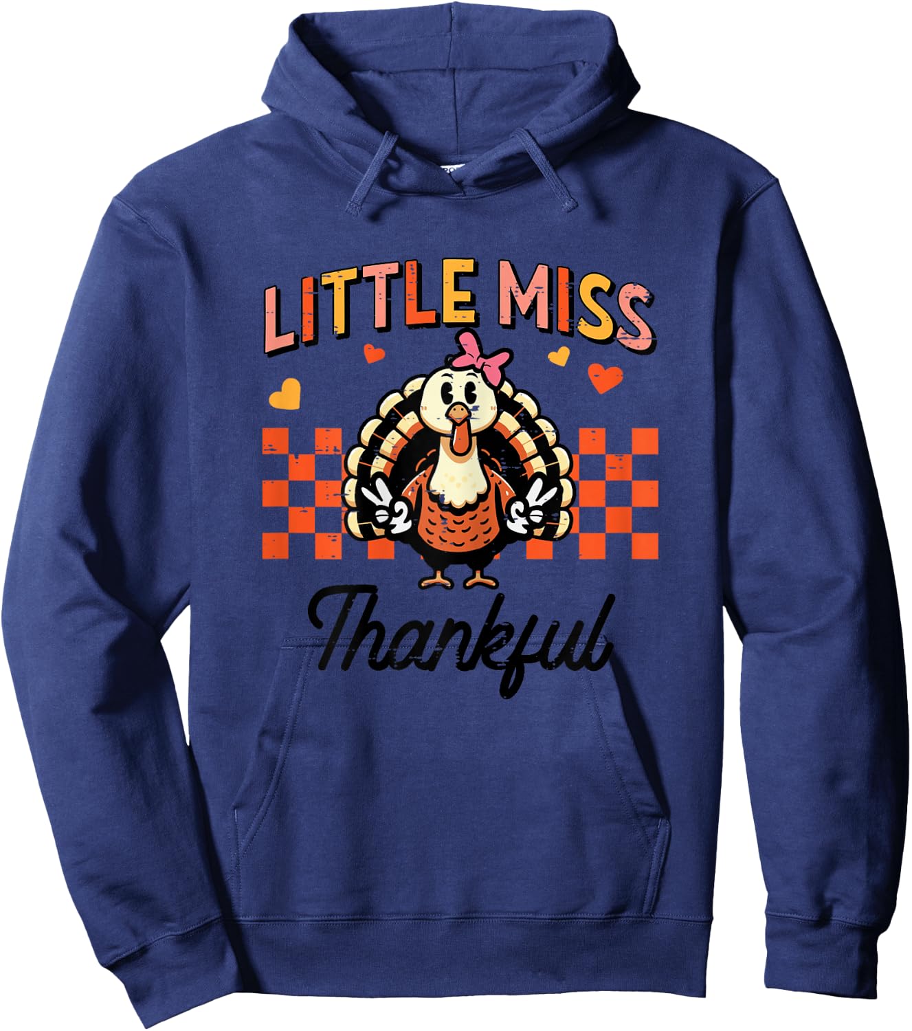 Thanksgiving Cute Thankful Turkey Toddler Little Girls Kids Hoodie - Hoodie | Navy