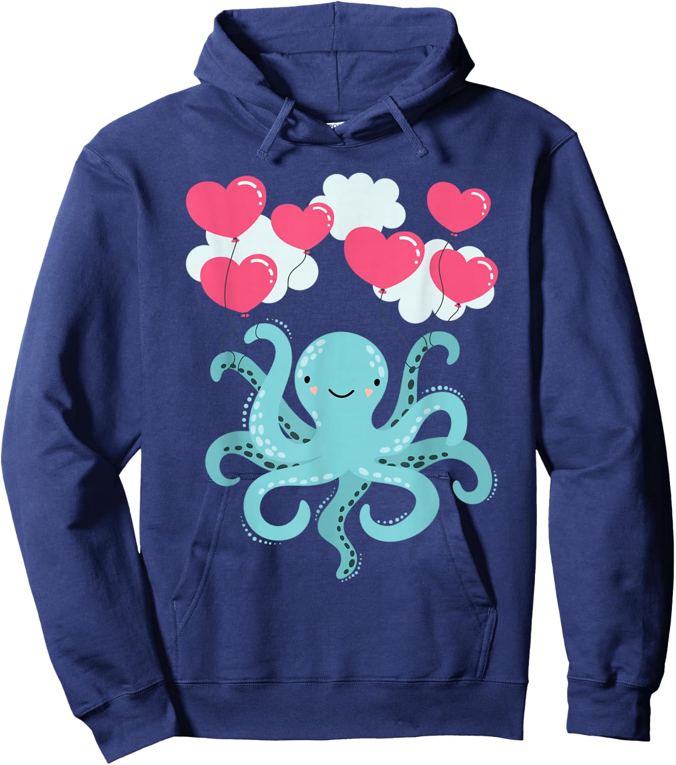 Cute Octopuses Balloon Hearts - Valentines Sea Animal Lover Hoodie - Hoodie | Navy