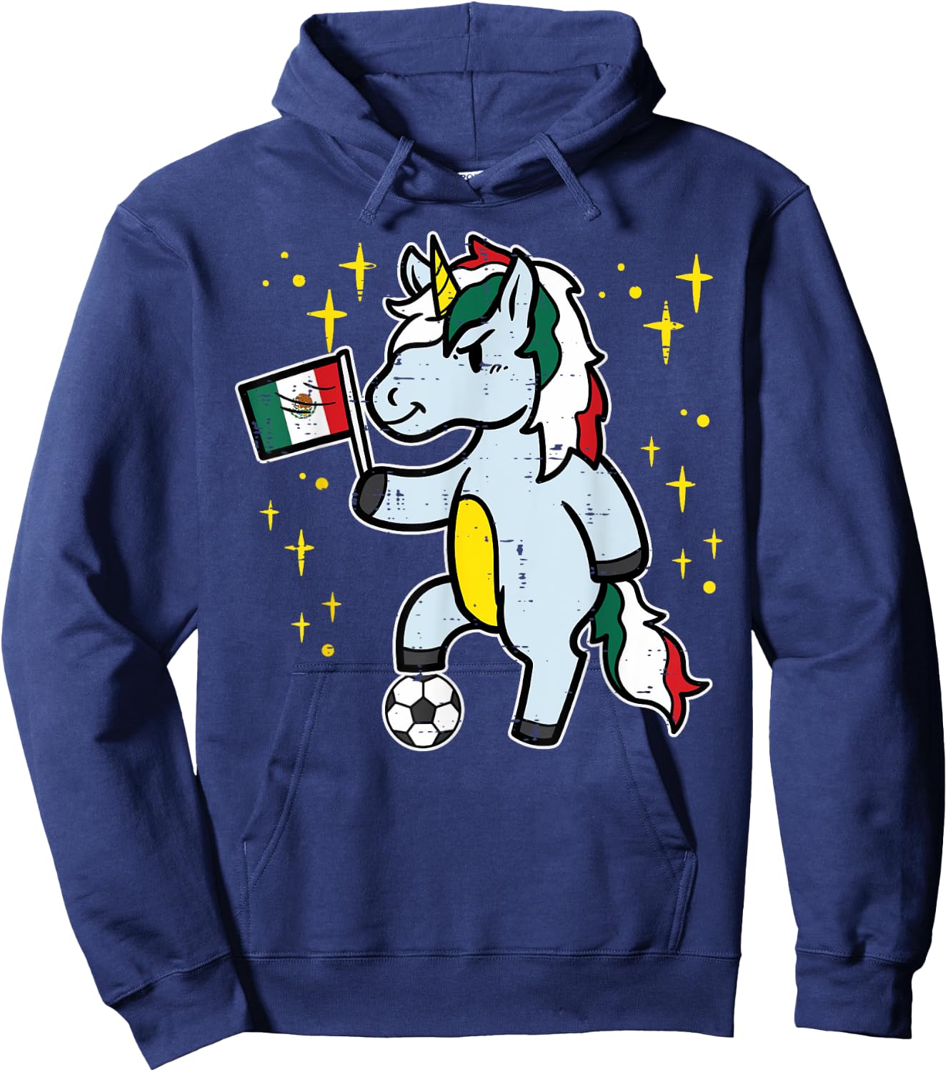 Mexico Flag Unicorn Football Soccer Fan Women Girls Kids Hoodie - Hoodie | Navy