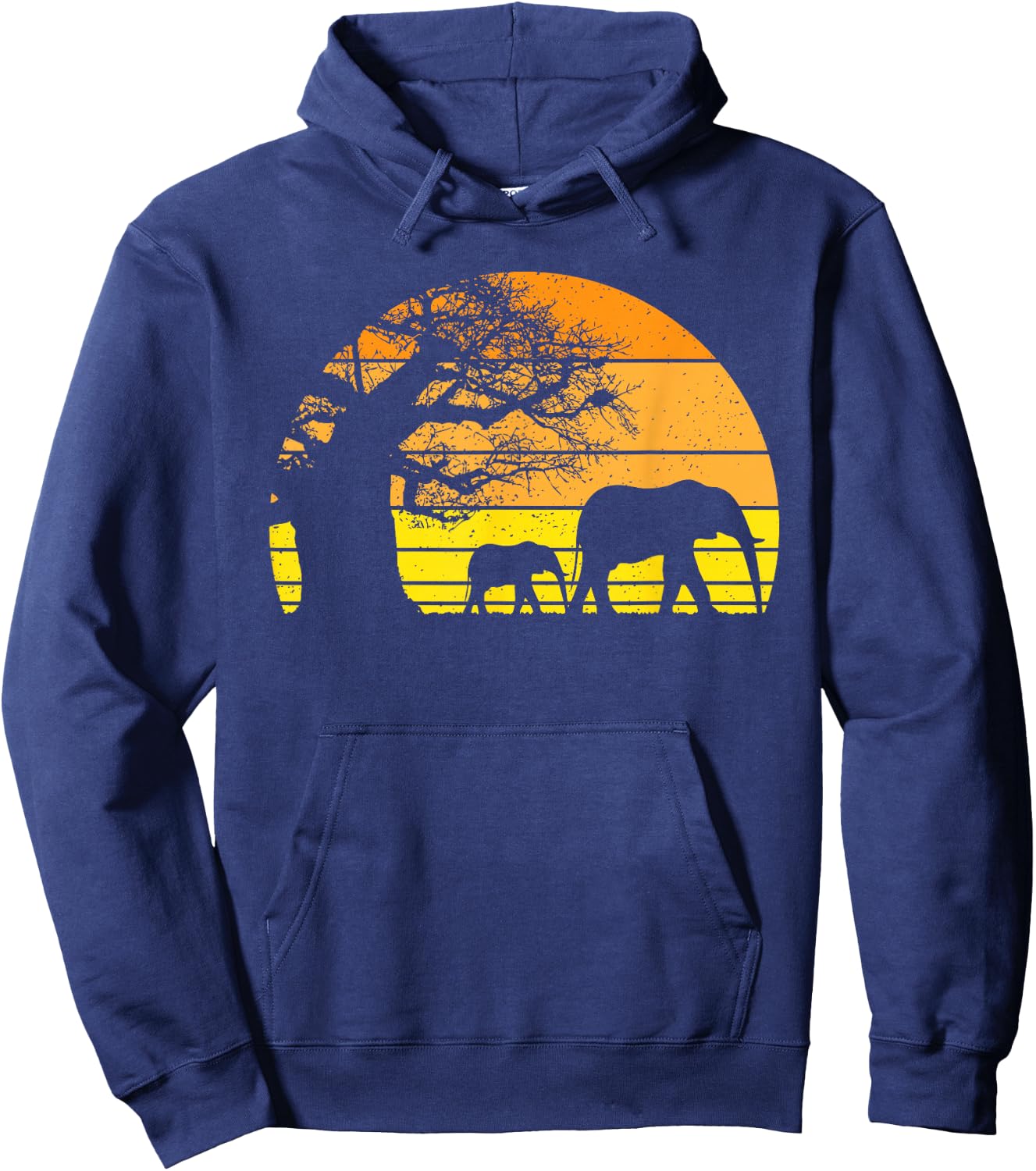 Elephant Safari Vintage Sunset Baobab Africa Flag Hoodie - Hoodie | Navy