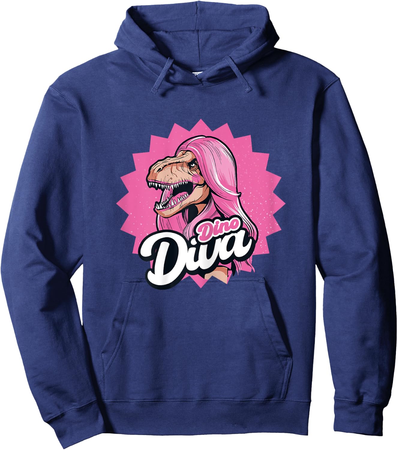 Dino Diva Dinosaur Pink Hair Funny Hoodie - Hoodie | Navy