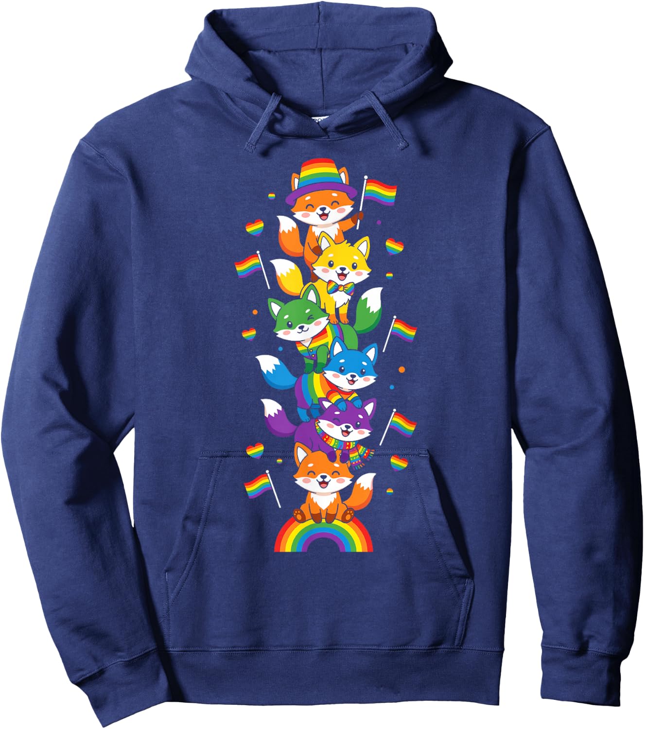 Funny LGBT Fox Rainbow Lesbian Gay Pride Women Men Hoodie - Hoodie | Navy