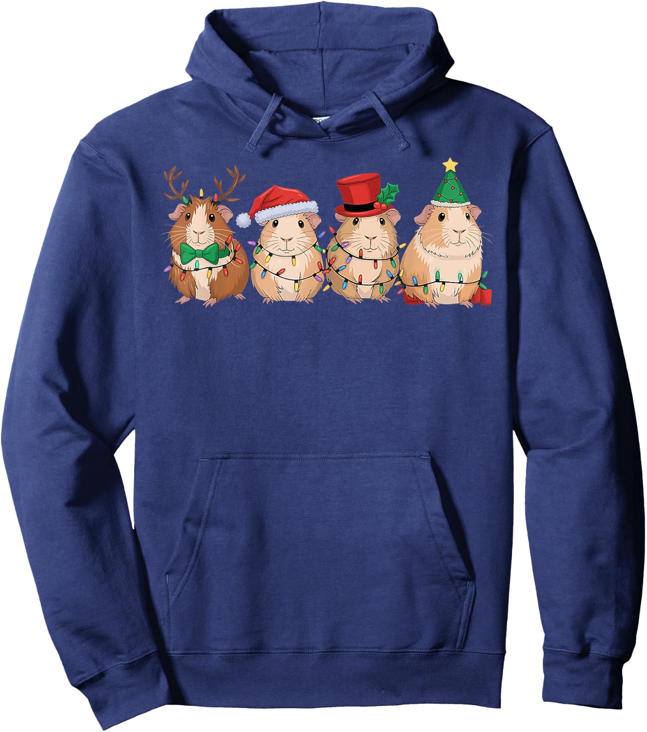 Merry Pigmas Cute Santa Guinea Pig Squad Christmas Lights Hoodie - Hoodie | Navy