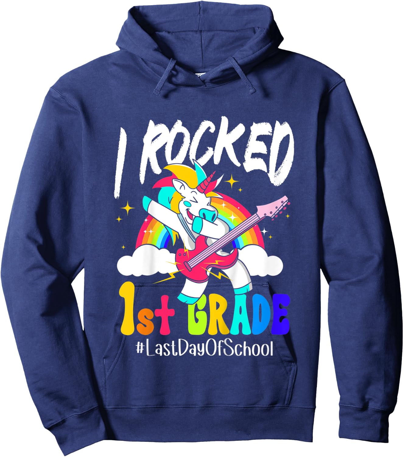Kids I Rocked 1st Grade Unicorn Guitar Last Day Of School Hoodie - Hoodie | Navy