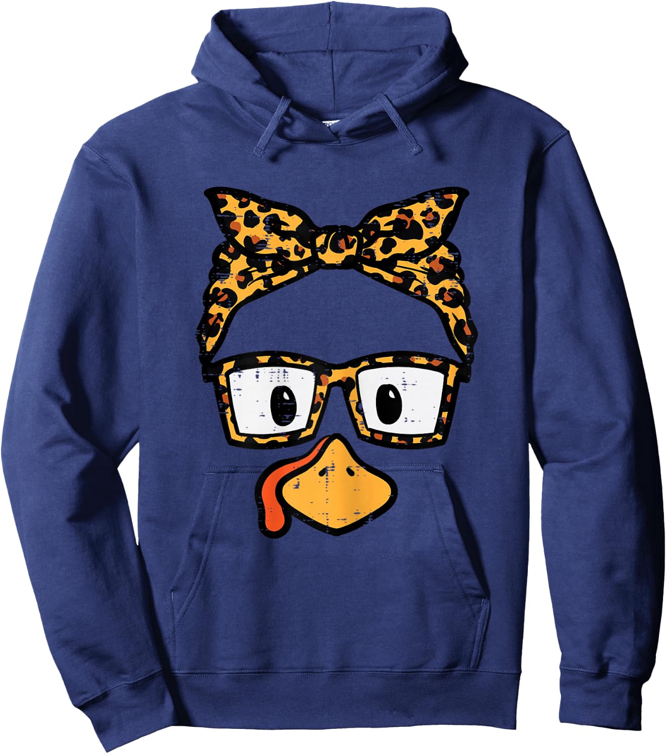 Thanksgiving Turkey Face Leopard Glasses Mom Women Girls Kid Hoodie - Hoodie | Navy