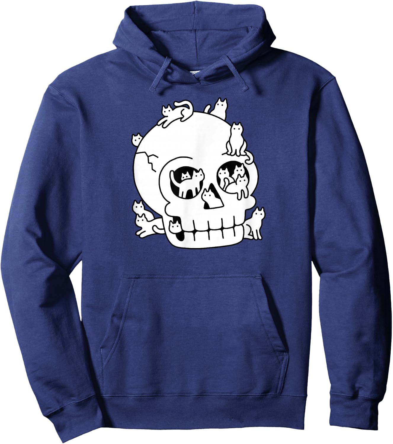 Threadless Obinsun Skull Is Full Of Cats Doodle Graphic Hoodie - Hoodie | Navy
