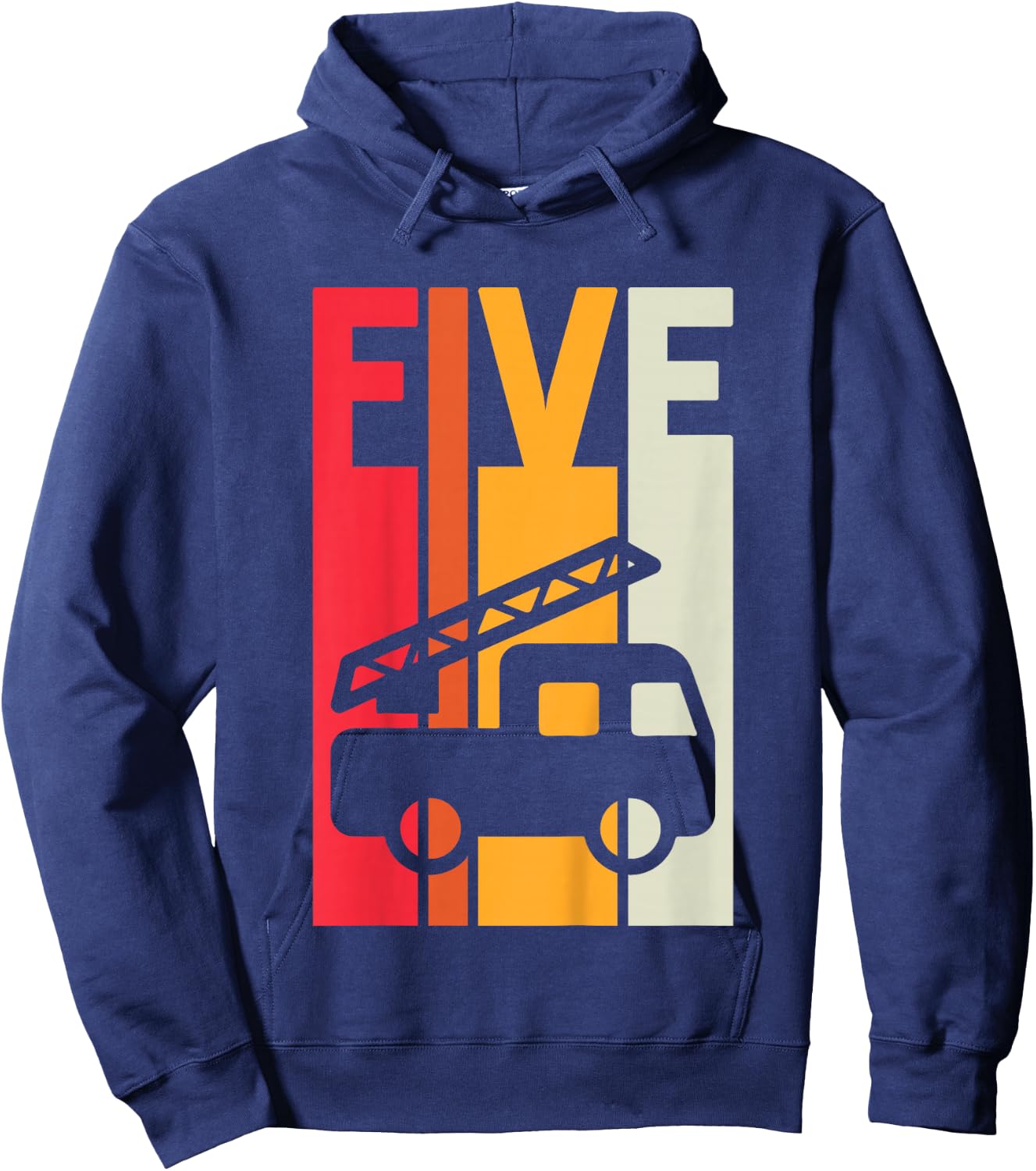 Fire Truck 5th Birthday Boys Firefighter Fireman 5 Years Hoodie - Hoodie | Navy
