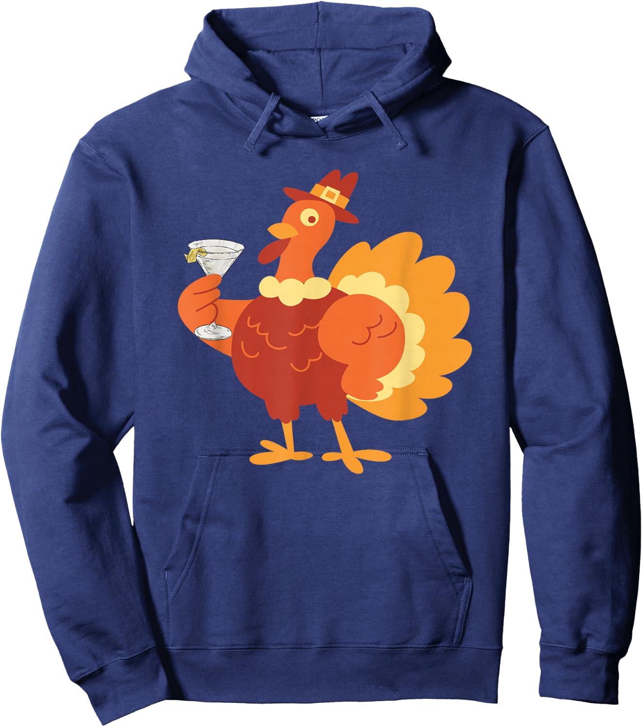 Turkey Drinking Dirty Martini Funny Tini Time Thanksgiving Hoodie - Hoodie | Navy