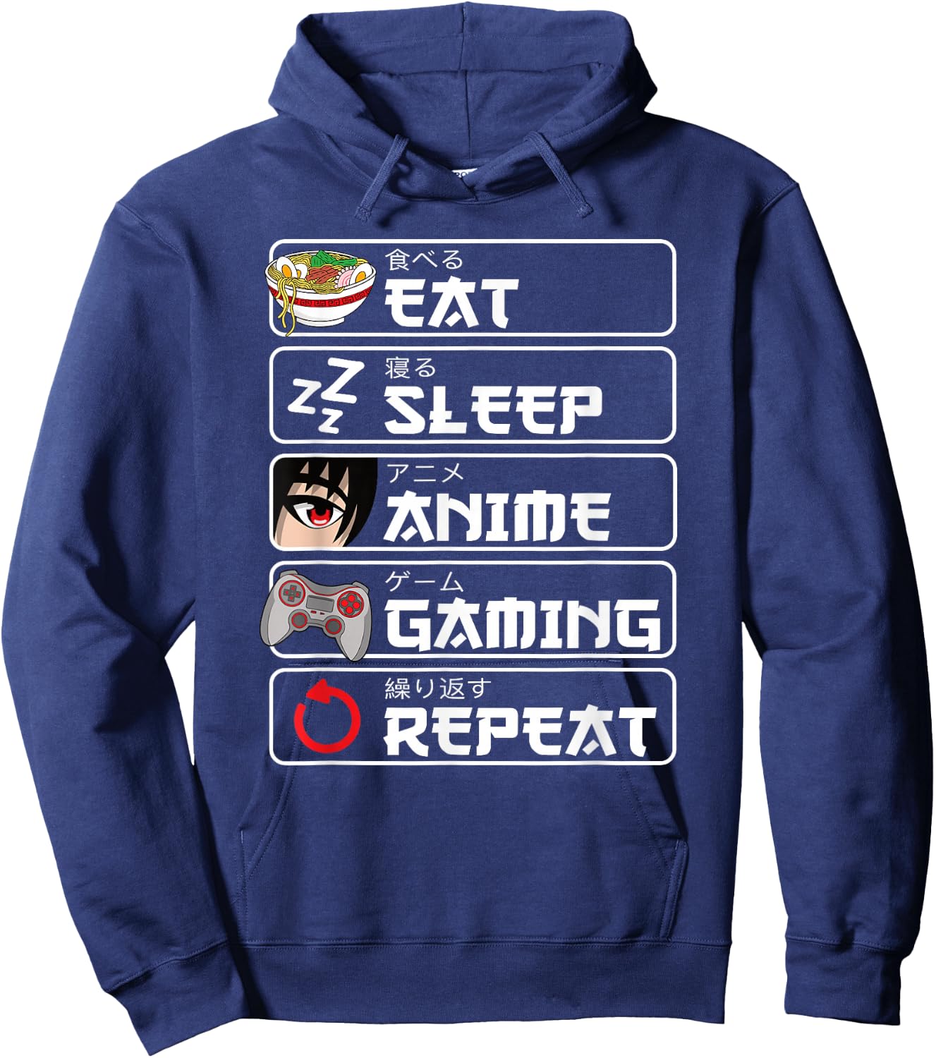 Eat Sleep Anime Gaming Repeat Anime Manga Otaku Women's Men's Hoodie - Hoodie | Navy