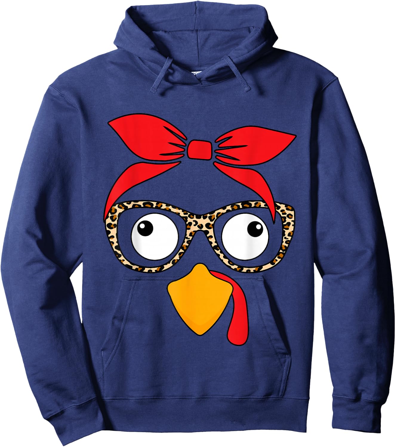 Thanksgiving Women Turkey Face Leopard Glasses Autumn Fall Hoodie - Hoodie | Navy
