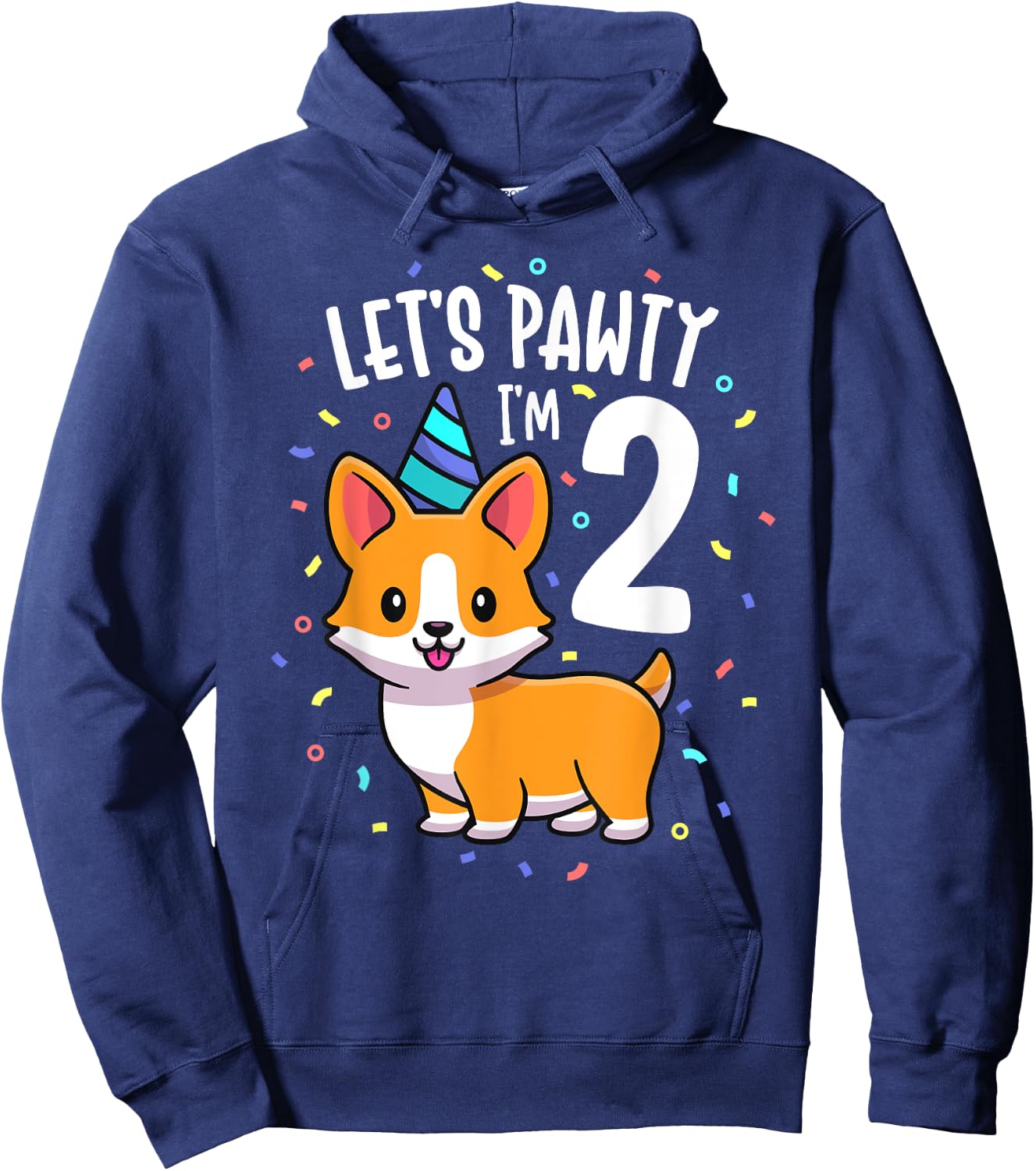 2 Years Old Corgi Dog Lover 2nd Birthday Party Outfit Kid Hoodie - Hoodie | Navy