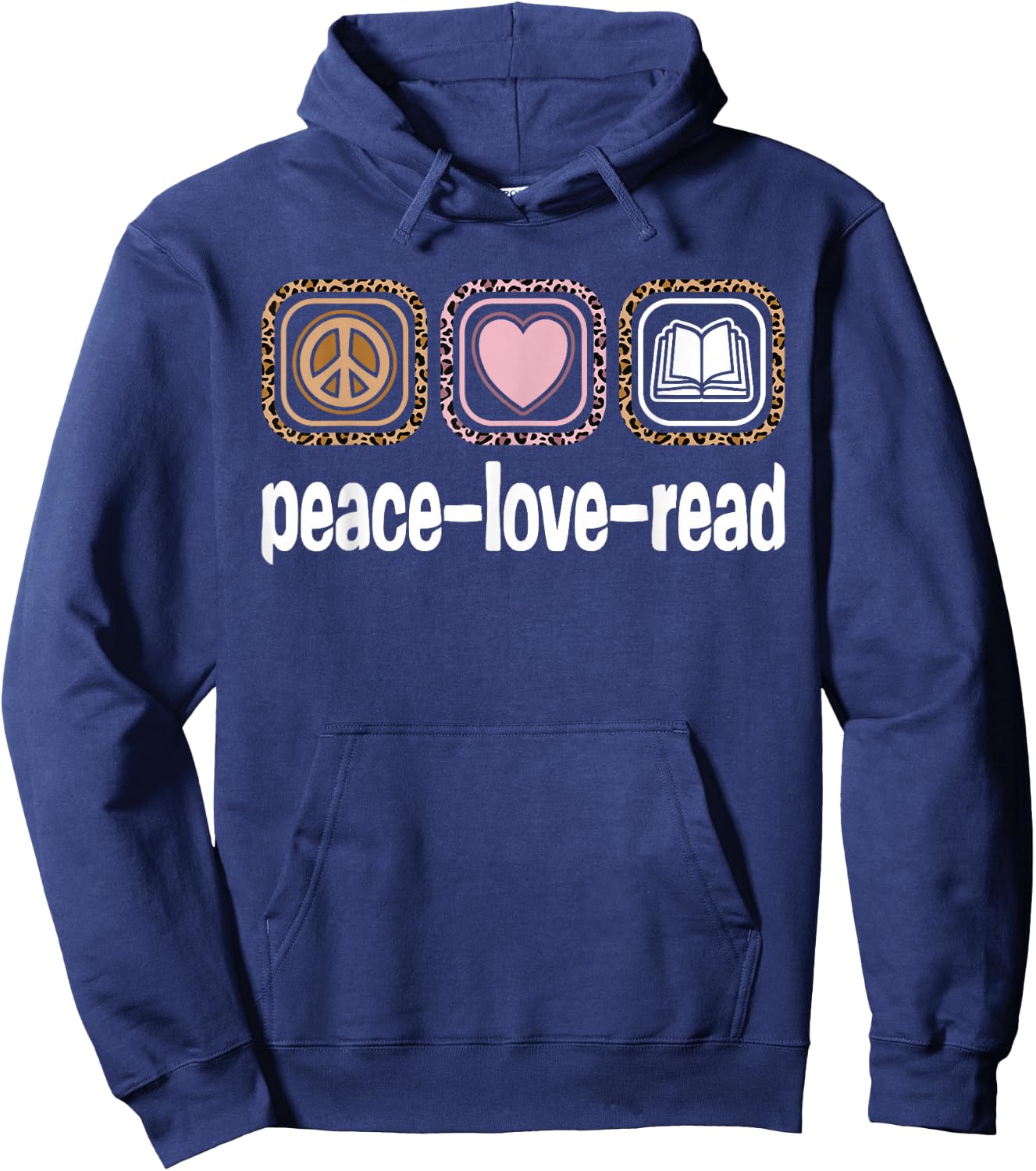 Peace Love Read Leopard Print Women Girls Kids Book Reading Hoodie - Hoodie | Navy