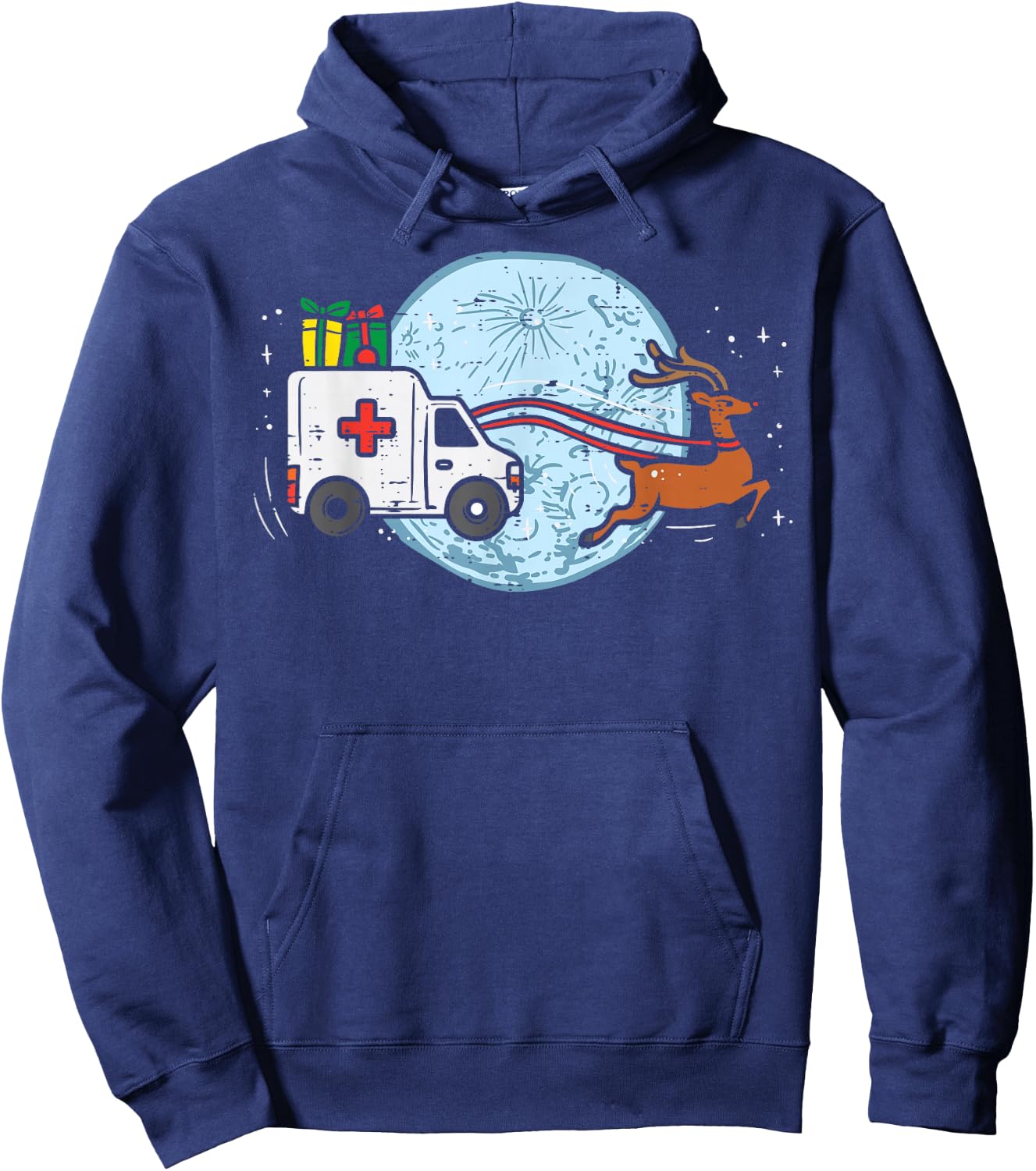 Ambulance Reindeer Nurse Christmas Winter Scrub Xmas Medical Hoodie - Hoodie | Navy
