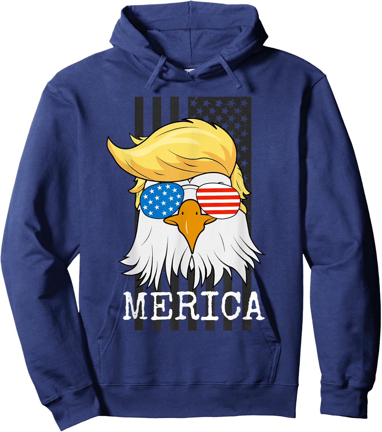 Merica Bald Eagle 4th of July Trump American Flag Funny Gift Hoodie - Hoodie | Navy