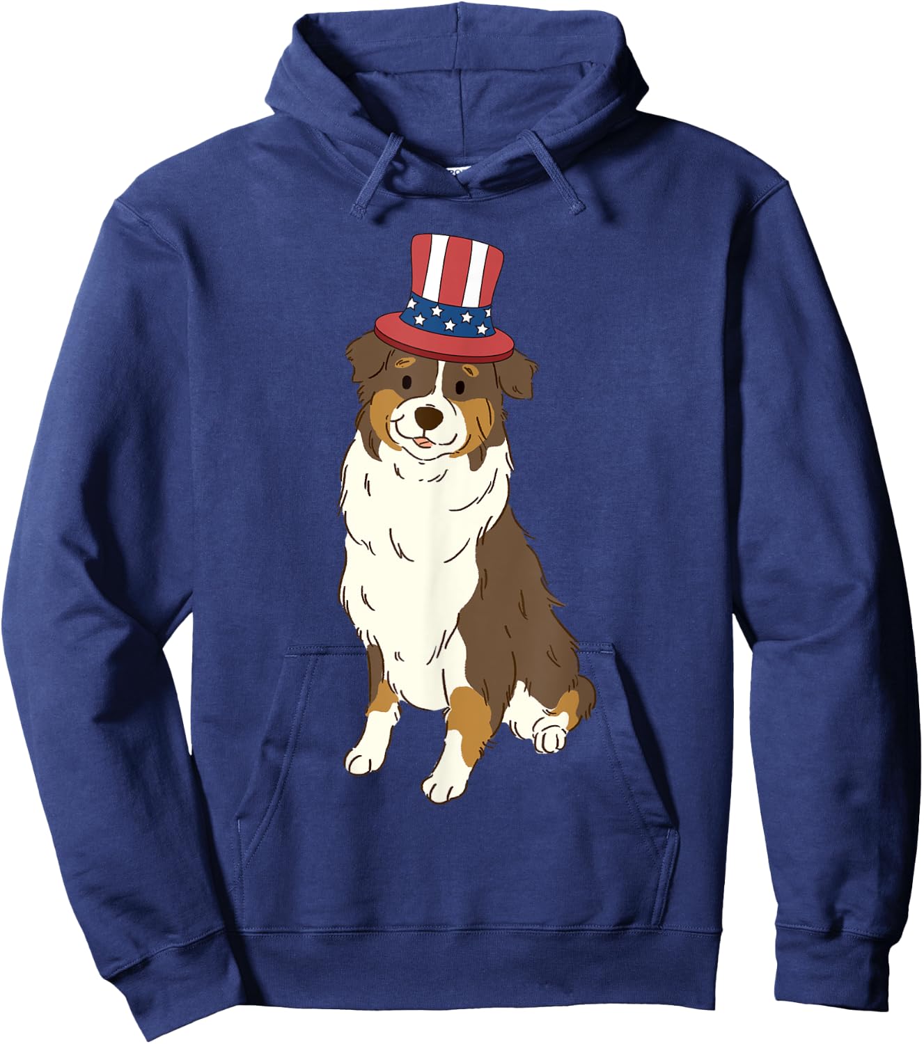 Red Tri Australian Shepherd Dog 4th of July US American Flag Hoodie - Hoodie | Navy
