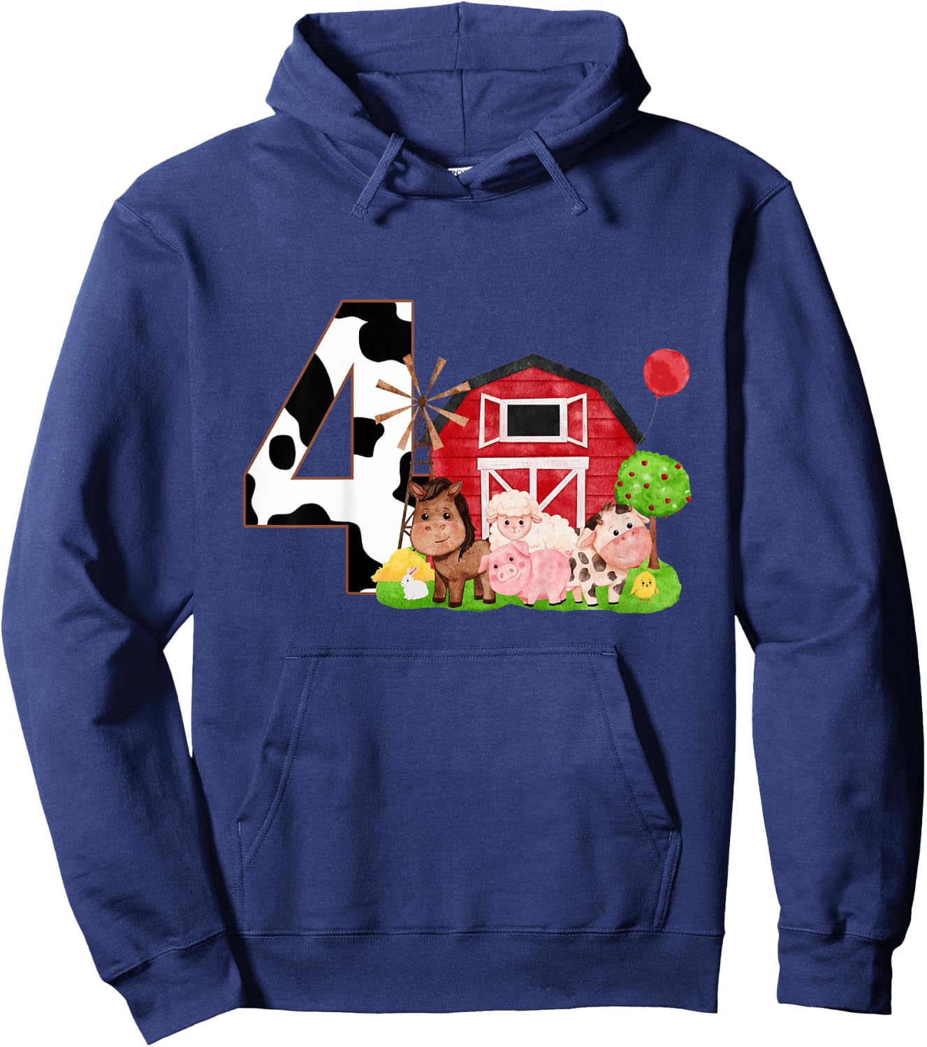 Kids Oink Baa Neigh Cluck Moo I'm 4 Yrs Old Farm Theme Birthday Hoodie - Hoodie | Navy