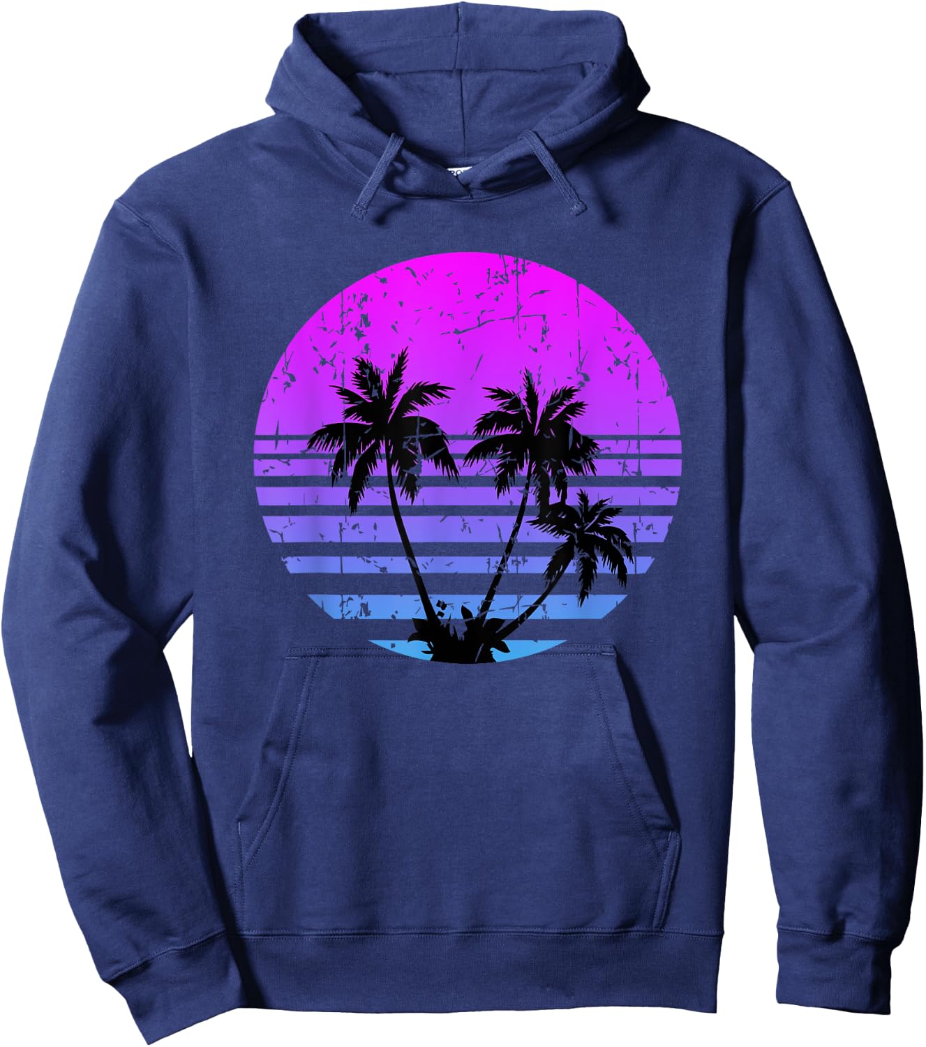 Retro Palm Trees Sunset Summer Vacation Beach Hoodie - Hoodie | Navy