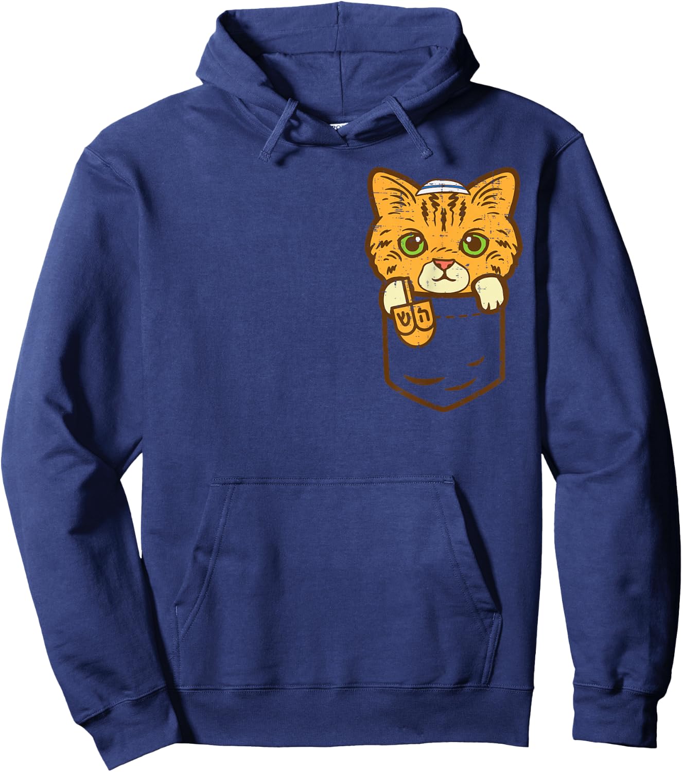 Jewish Kitten Pocket Cat Menorah Hanukkah Pajamas Chanukah Hoodie - Hoodie | Navy