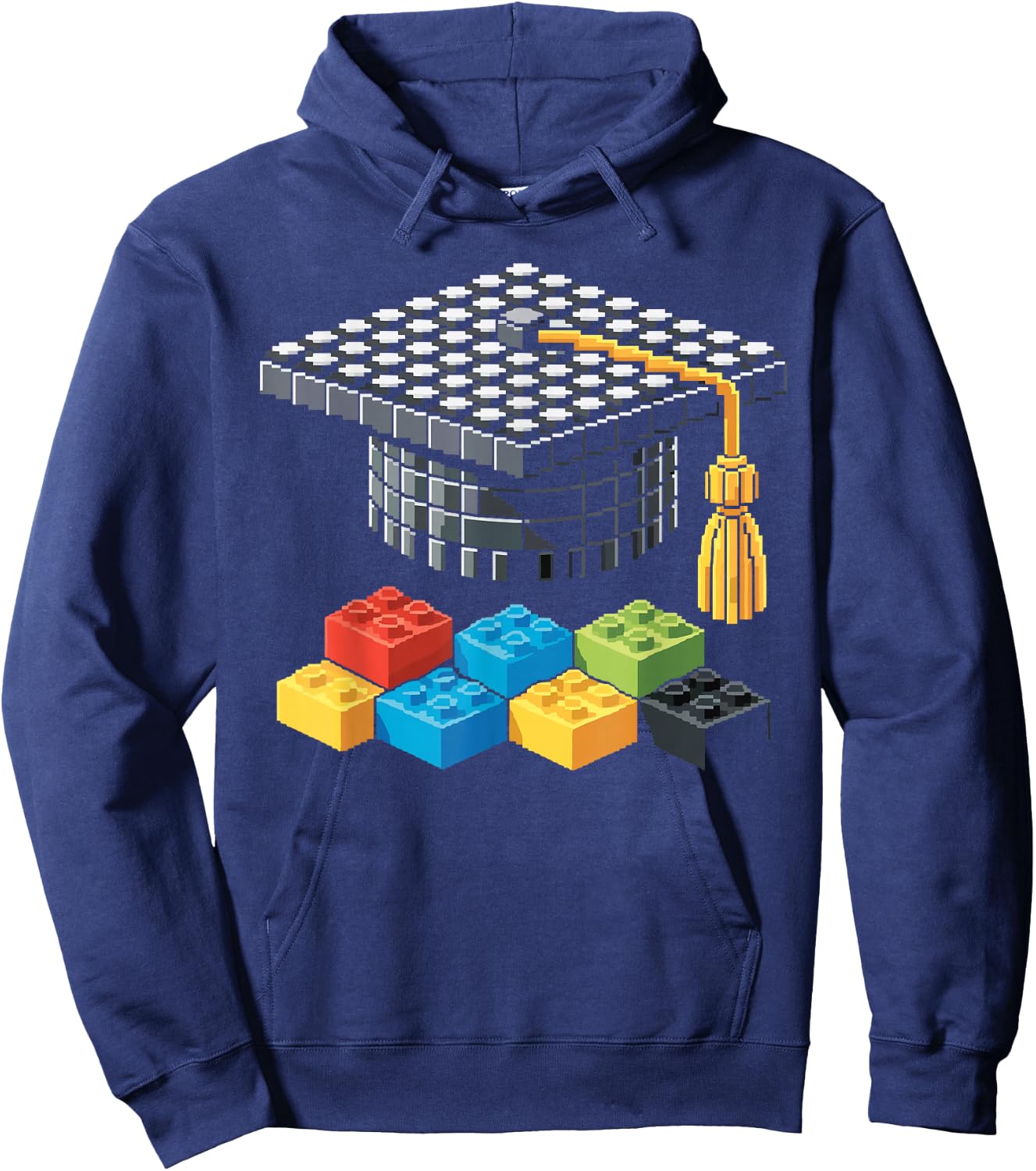 Brick Builder Blocks Graduating Graduate Happy Graduation Hoodie - Hoodie | Navy