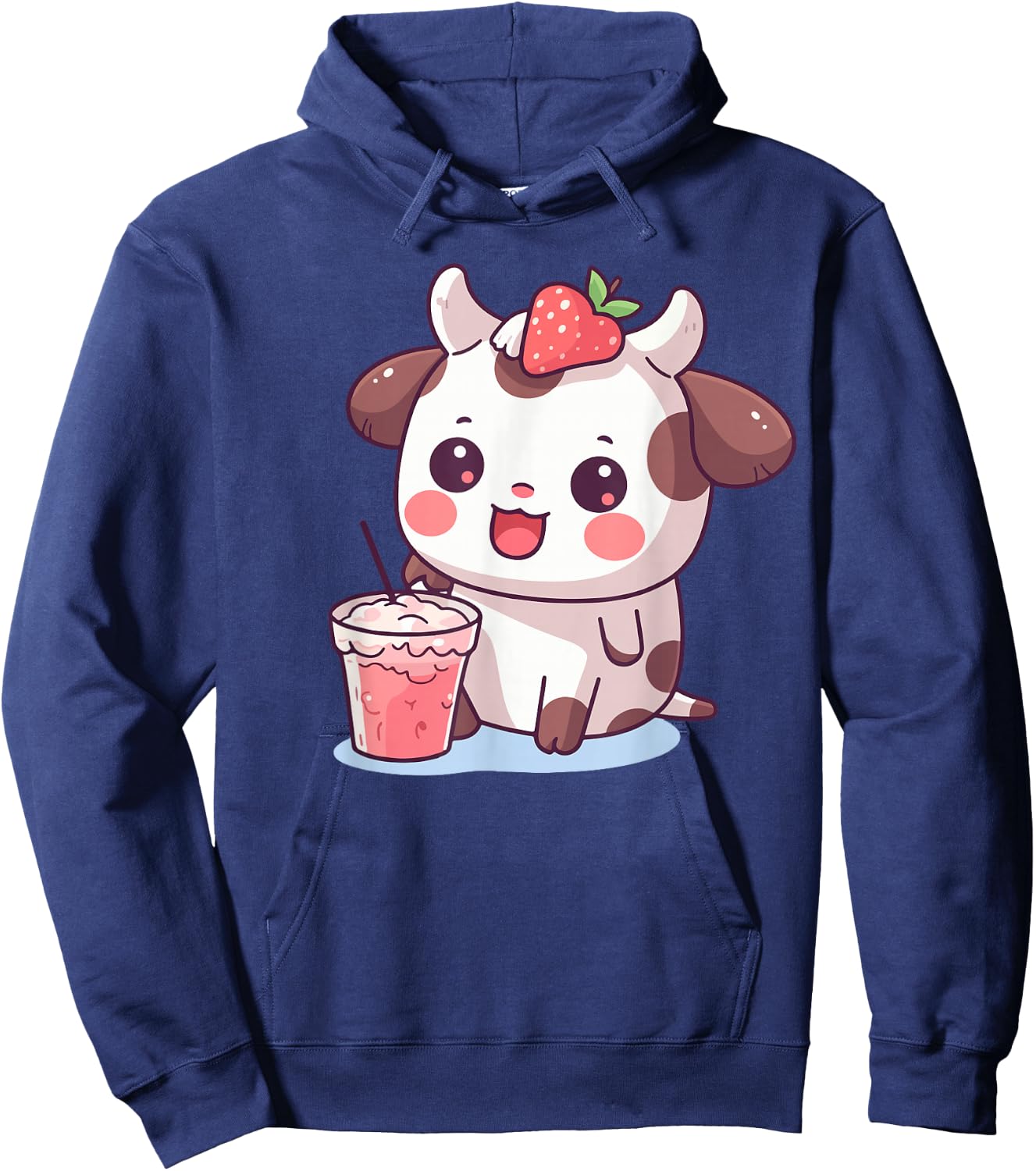 Cow Print Strawberry Milk Kids Toddler Teen Girl Cute Kawaii Hoodie - Hoodie | Navy