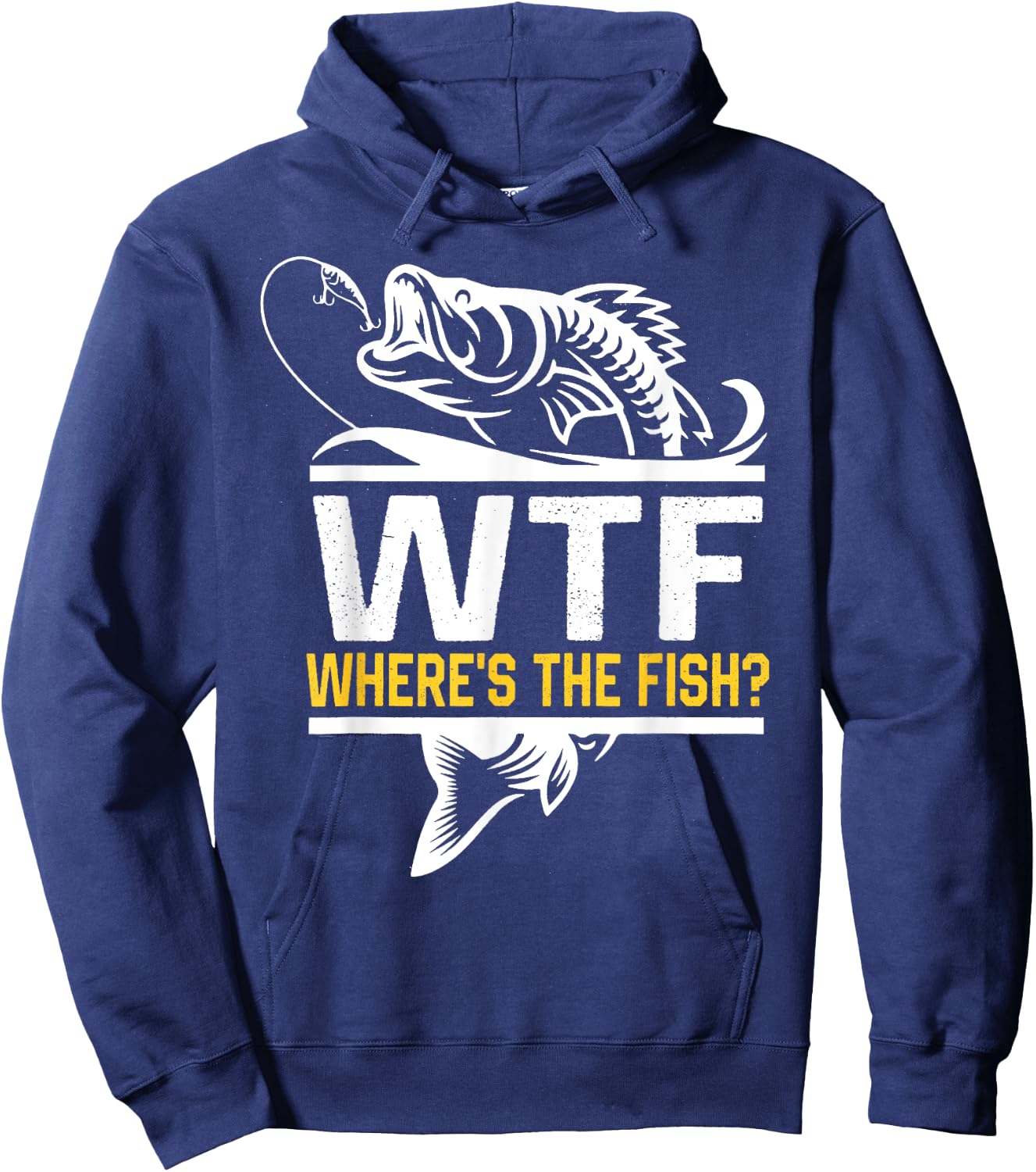 Where's The Fish WTF Men's Funny Fishing Hoodie - Hoodie | Navy