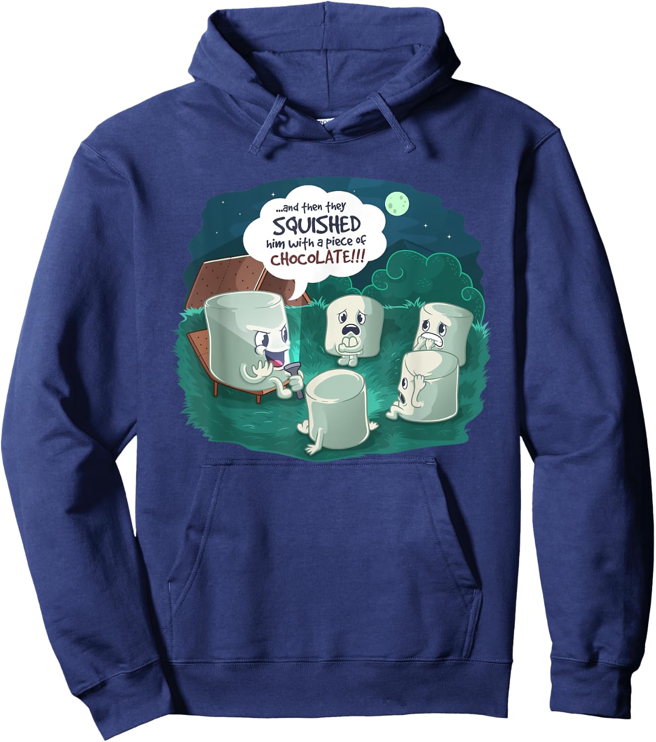 Funny Cute Marshmallow Scary Campfire Story Hoodie - Hoodie | Navy