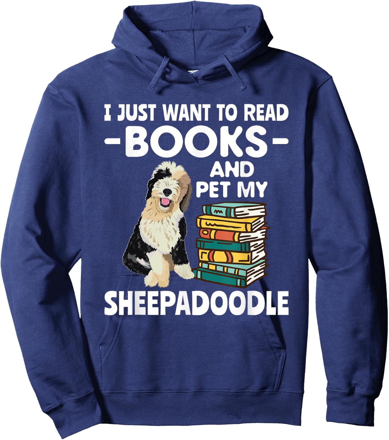 Books Reading Doodle Dog Sheepadoodle Hoodie - Hoodie | Navy