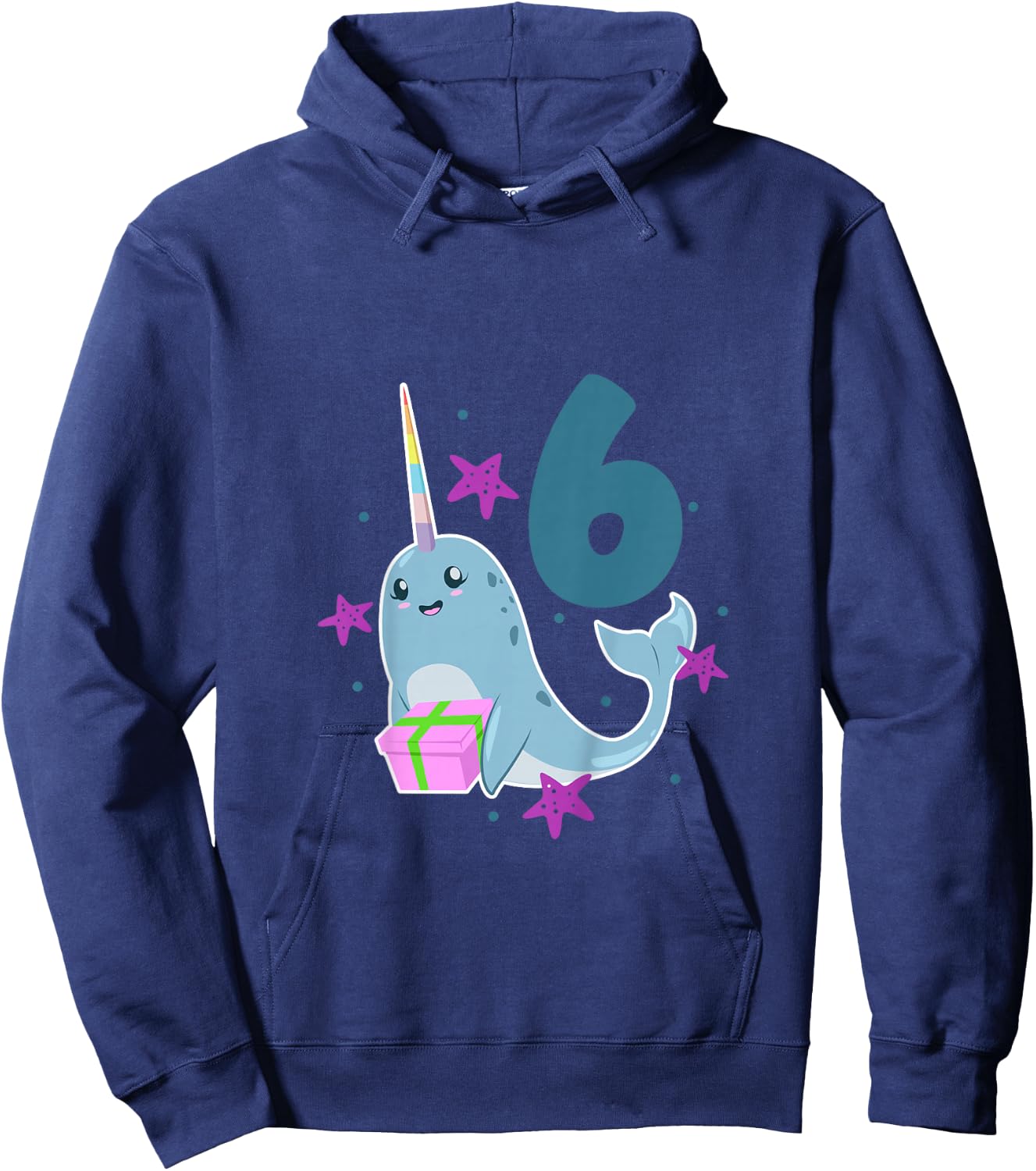 Kids I am 6 with narwhal - kids birthday 6 years old Hoodie - Hoodie | Navy
