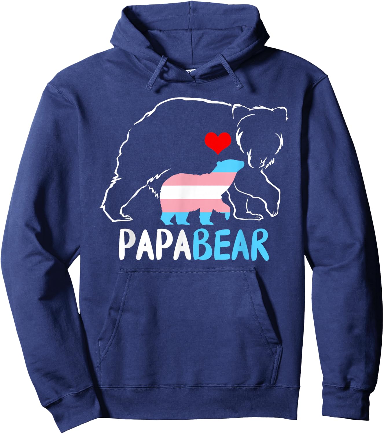 Trans Papa Bear Proud Dad Rainbow Transgender Father's Day Hoodie - Hoodie | Navy