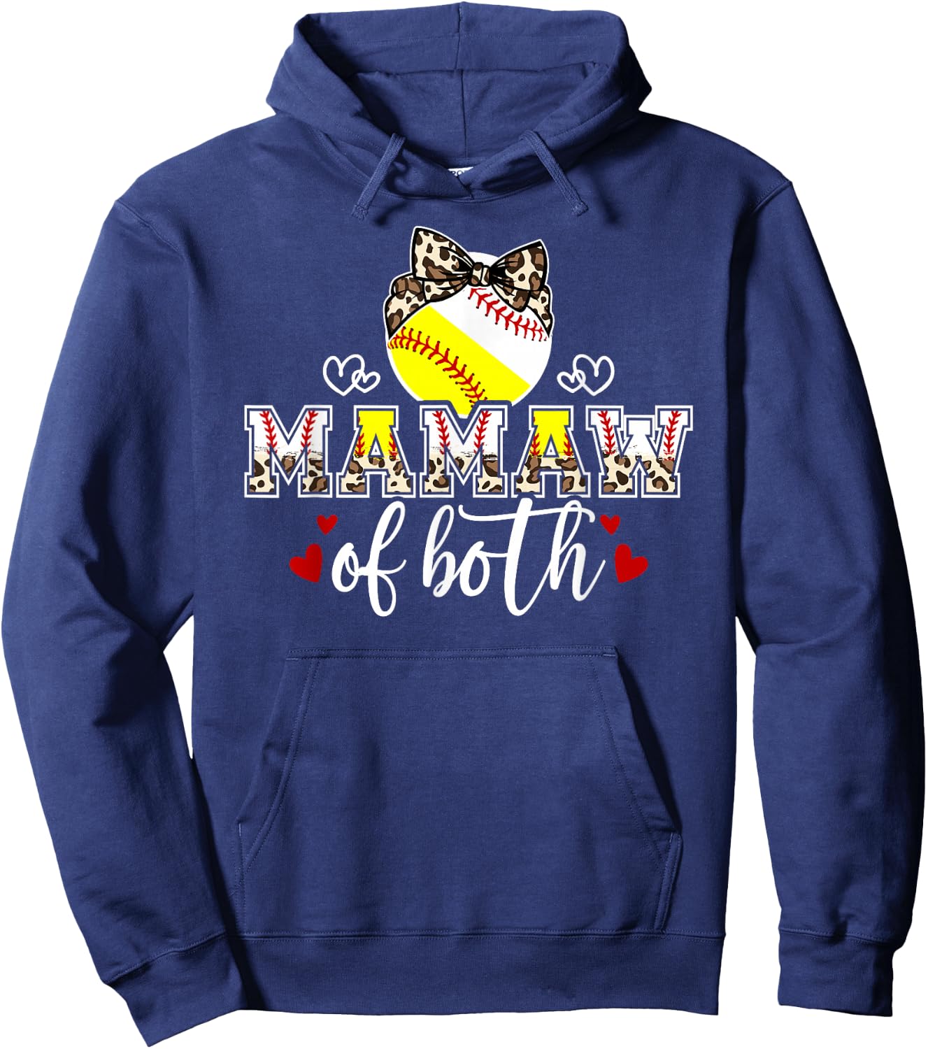 Mamaw Of Both Leopard Softball Baseball Mamaw Grandma Hoodie - Hoodie | Navy
