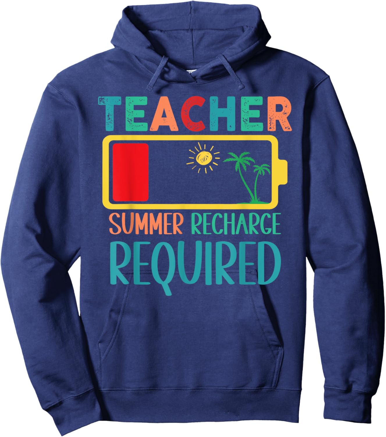 Teacher Summer Recharge Required Funny Last day of School Women Girls Kids Hoodie - Hoodie | Navy